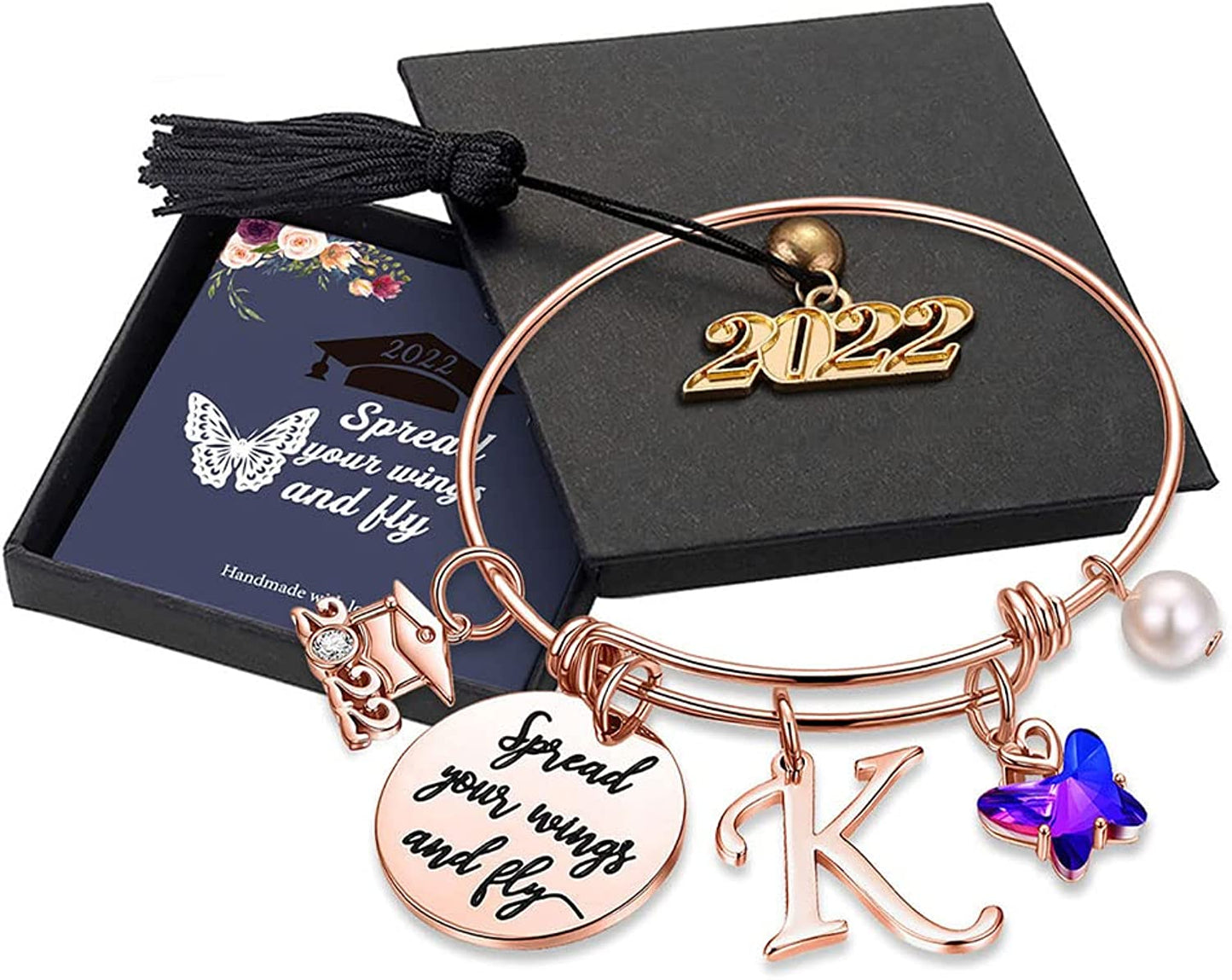 Graduation Gifts for Her 2022 Butterfly Bracelet,Inspirational Bangle with 2022 Graduation Grad Cap Mantra Quote Spread Your Wings and Fly Graduation Bracelet College Graduation Gifts for Her 2022 Apparel & Accessories > Jewelry > Bracelets Turandoss K - Rose Gold