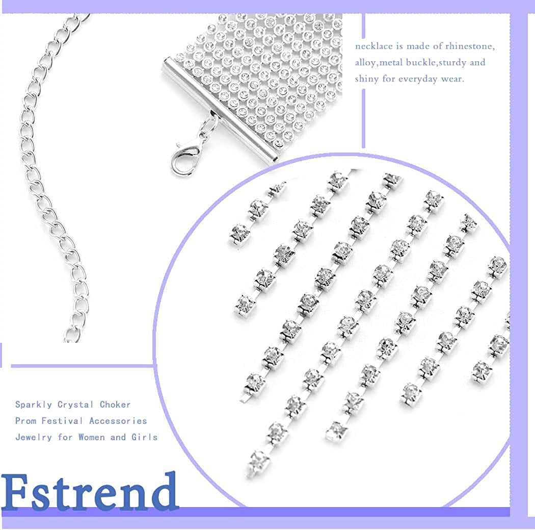 Fstrend Women Rhinestone Choker Long Tassel Necklaces Sparkly Crystal Collar Necklace Fashion Statement Party Festival Body Accessories Jewelry Chain Apparel & Accessories > Jewelry > Necklaces Fstrend