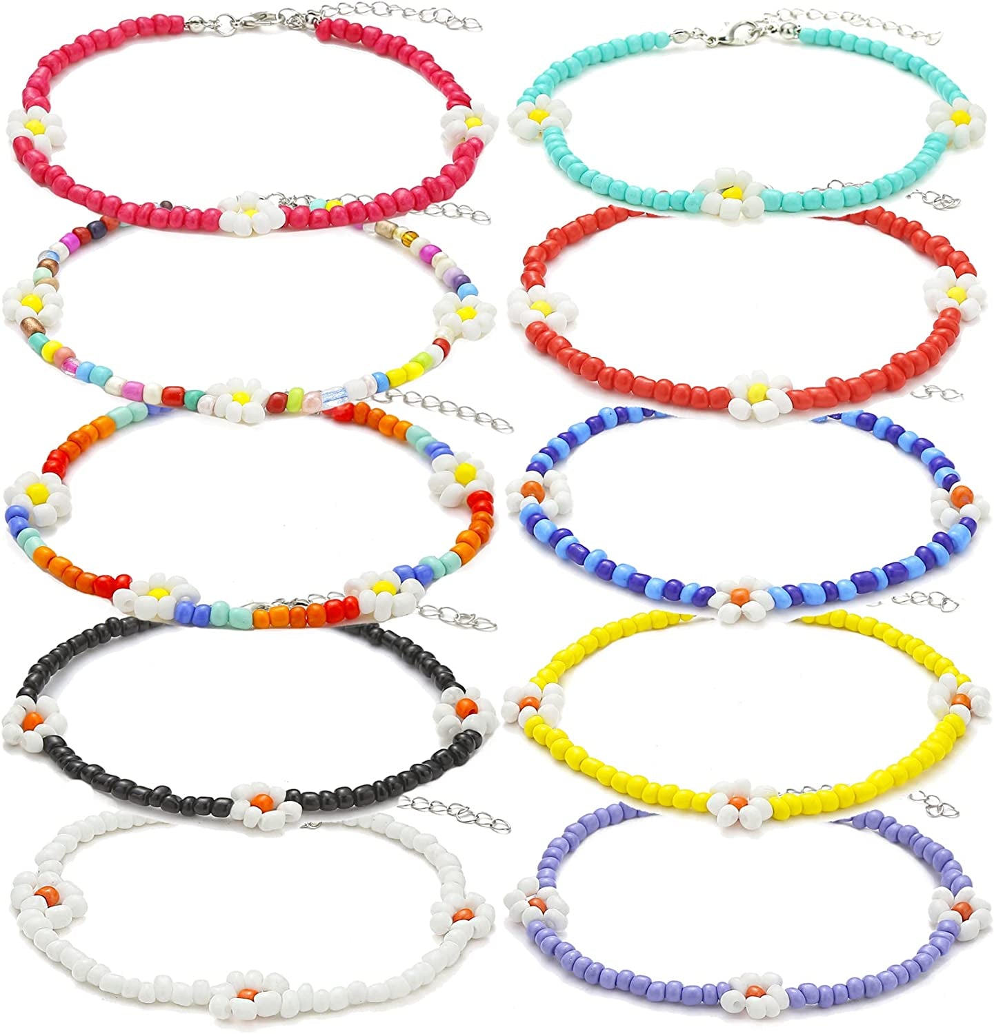 Beaded Anklet for Women Handmade Boho Beaded Ankle Bracelets Colorful Beads Foot Anklets for Teen Girls Apparel & Accessories > Jewelry > Anklets Taouzi BeadedFlower