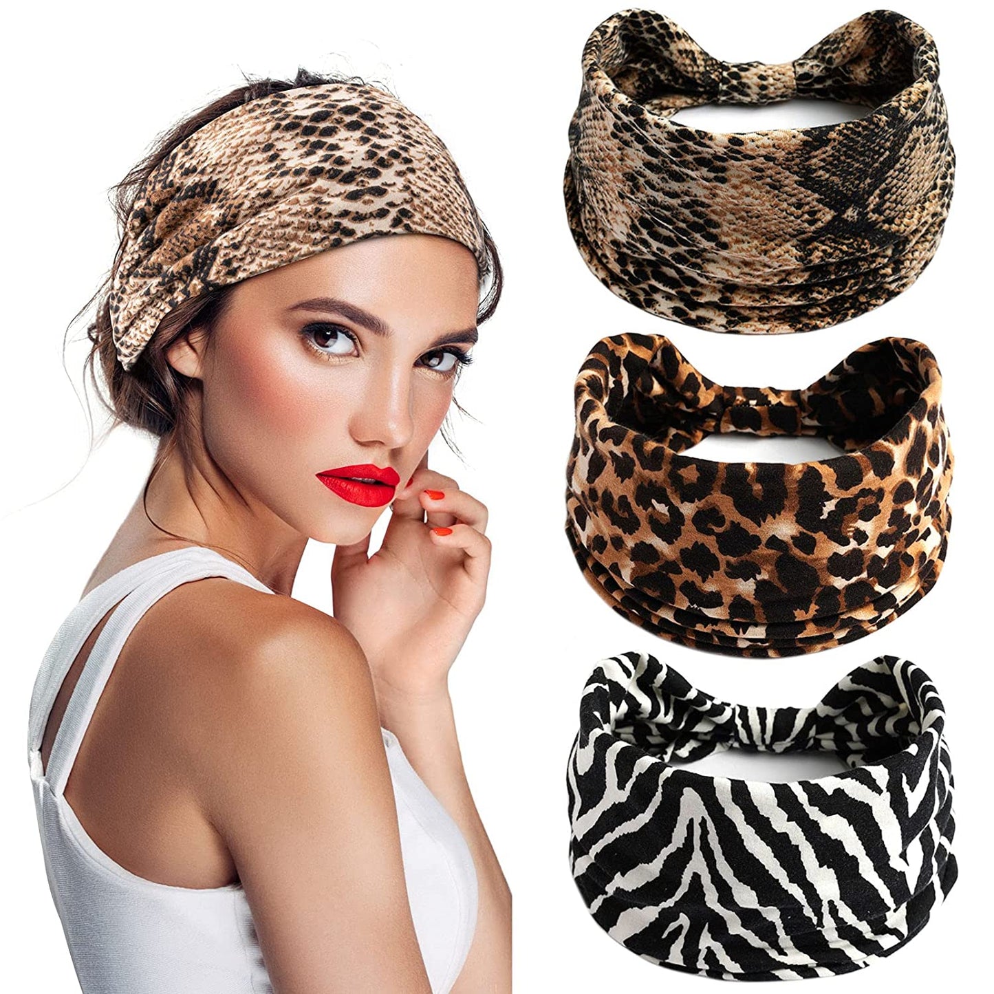 S&N Remille 3 Pack Wide Boho Headbands for Women and Girls, Elastic Turban Head Wrap Non-Slip Hair Bands for Sport Yoga and Running Headband Apparel & Accessories > Clothing Accessories > Bandanas & Headties S&N Remille Set-2