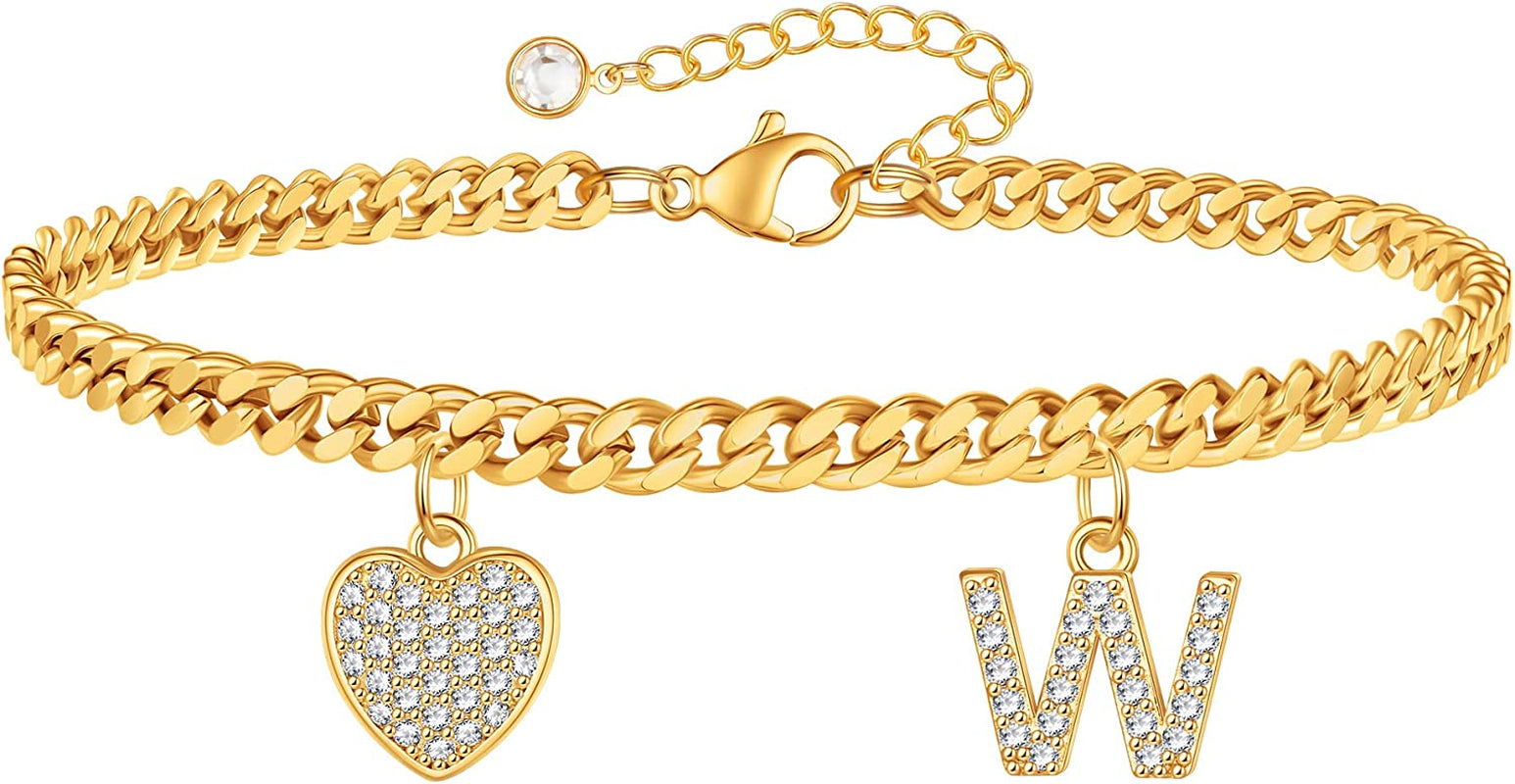 Gold Heart Ankle Bracelets for Women 14K Gold Plated Initial Charm Gold Anklets for Women Cuban Link Chain Heart Anklet Bracelets for Women Apparel & Accessories > Jewelry > Anklets BRIJEWLIC W