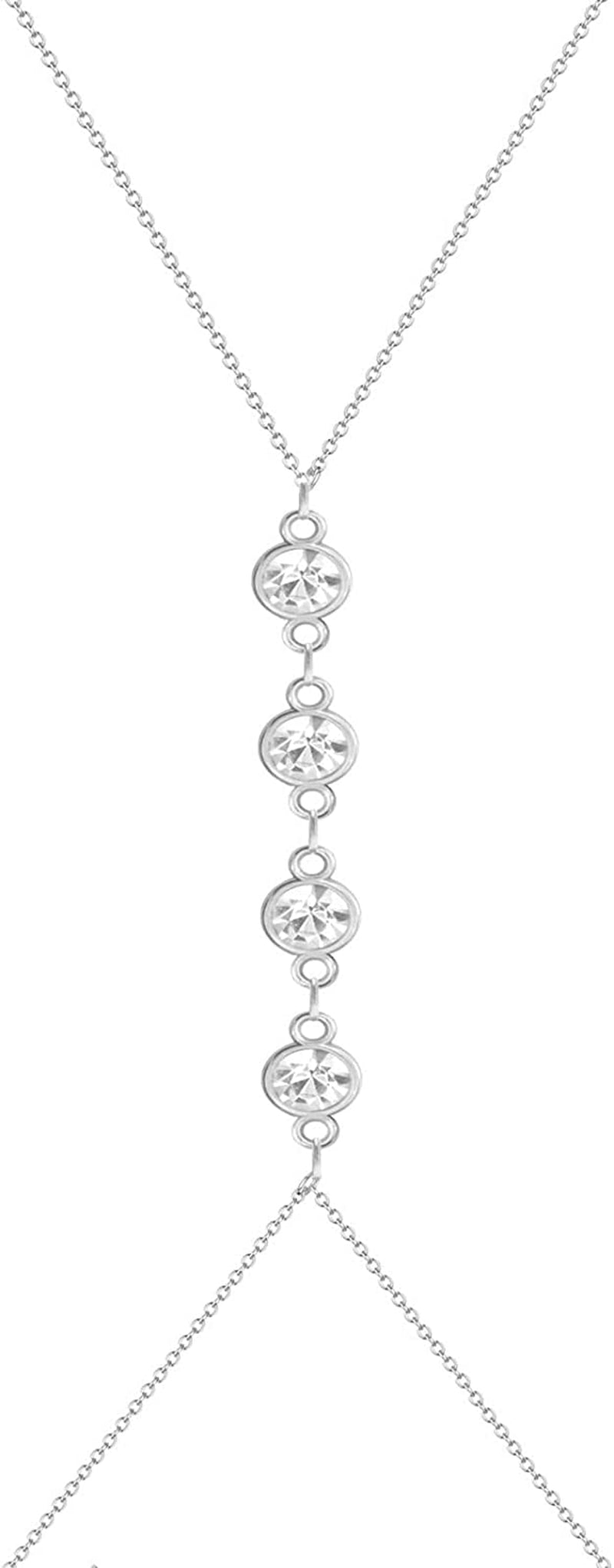 Body Chains for Women Sexy Skinny Crossover Full Body Jewelry for Bikini Swimsuit Wedding Dress Necklace and Belly Chain Set Apparel & Accessories > Jewelry > Body Jewelry Tosmifairy Faux Crystal+Silver Iron Chain