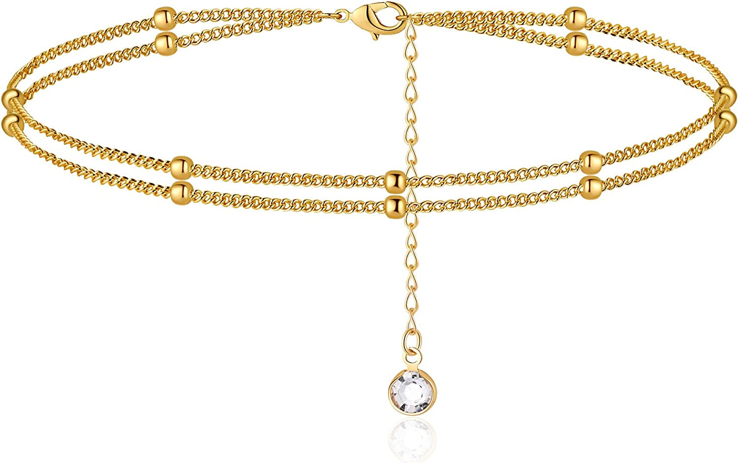 Turandoss Dainty Ankle Bracelets for Women, 14K Gold Filled Handmade Layered Anklet Cute Butterfly Evil Eye Elephant Star Summer Ankle Bracelets for Women Boho Beach Foot Chain Apparel & Accessories > Jewelry > Anklets Turandoss Layered Beads-Gold