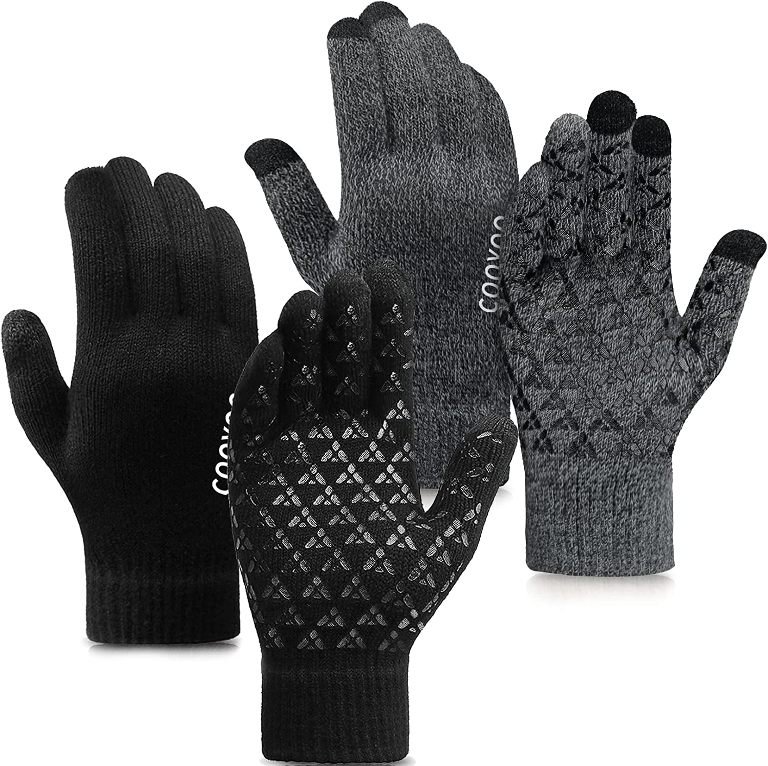 Winter Gloves for Women and Men 1/2/3 Pairs,Upgraded Touch Screen Gloves,Anti-Slip Silicone Gel- Thermal Soft Wool Lining Apparel & Accessories > Clothing Accessories > Gloves & Mittens COOYOO 06-2 Pairs(black/Dark Grey) X-Large