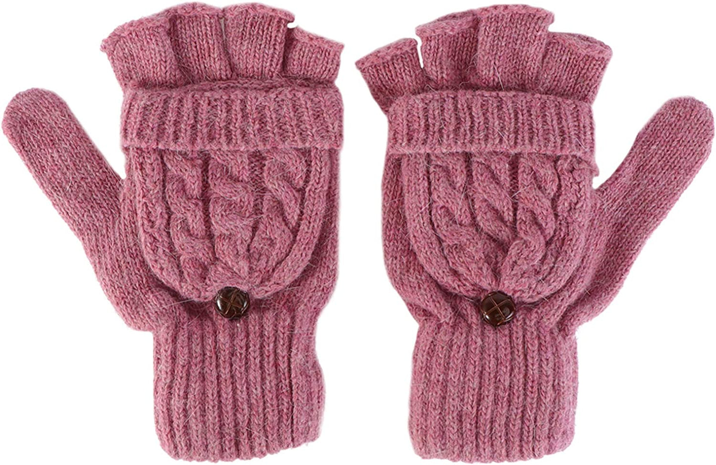 UEETEK Women Winter Warm Wool Knitted Convertible Fingerless Gloves with Mitten Cover (Brown) Apparel & Accessories > Clothing Accessories > Gloves & Mittens UEETEK Pink