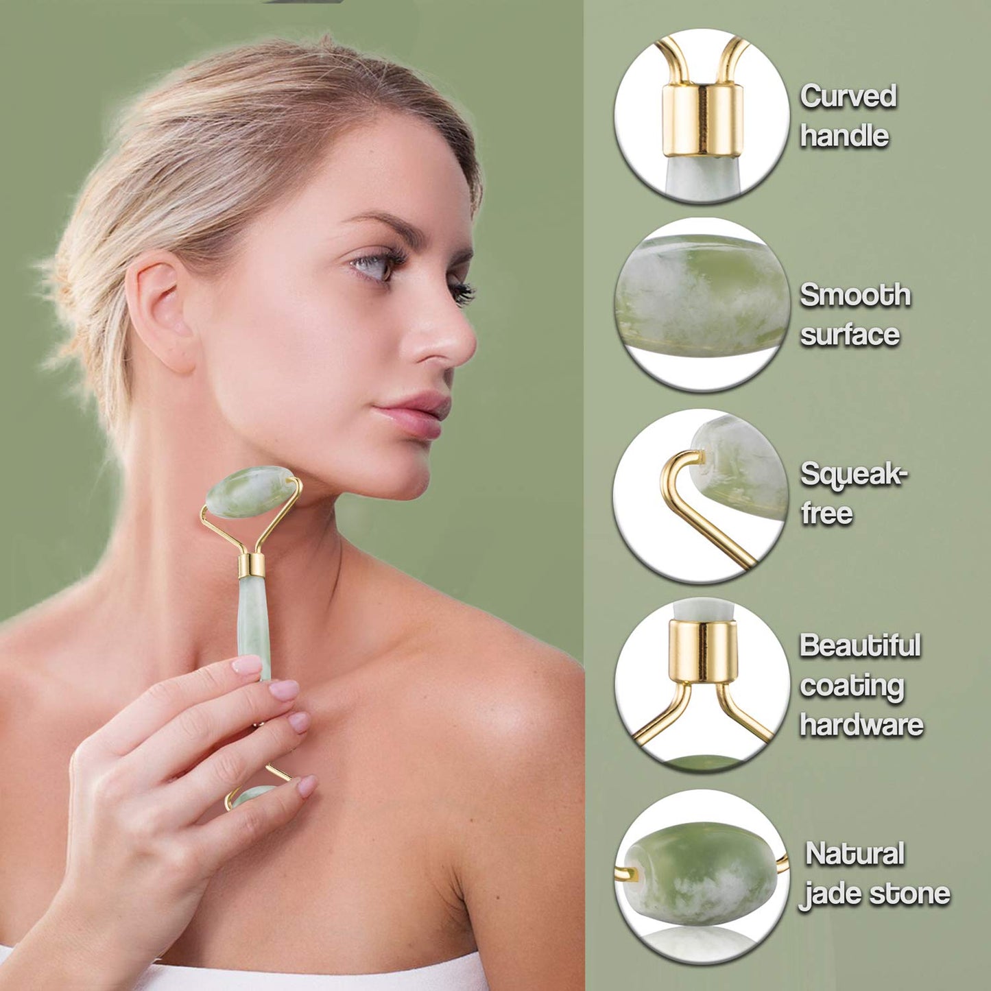 Jade Roller for Face - Jade Facial Roller, Face Roller Skin Care Tool - under Eye Roller, Face Massager for Women to Remove Wrinkles Puffiness Health & Beauty > Personal Care > Cosmetics > Cosmetic Tools > Skin Care Tools LeiCare