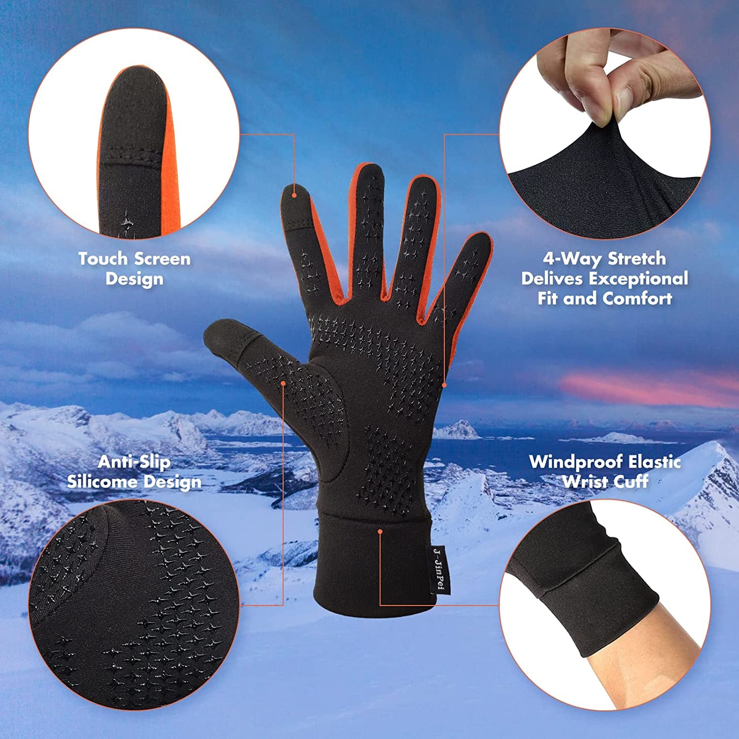 Lightweight Gloves Women Men Touch Screen Thin anti Slip Black Gloves for Driving, Cycling, Running, Fishing, Fitness, Hiking, Sport Apparel & Accessories > Clothing Accessories > Gloves & Mittens J JINPEI