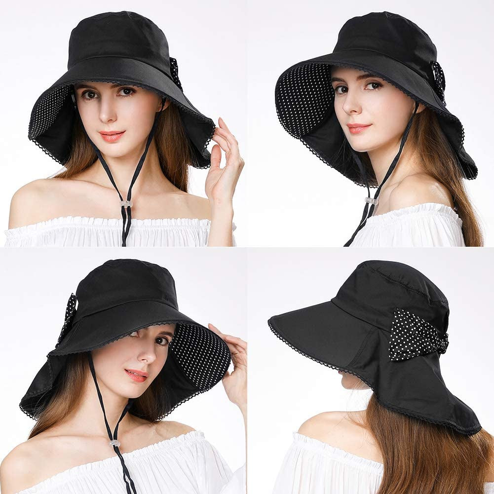 Siggi Summer Pony Tail Flap Cap UPF 50+ Cotton Sun Hat with Ponytail Hole Neck Cover Cord for Women 55-61Cm Apparel & Accessories > Clothing Accessories > Hats Comhats