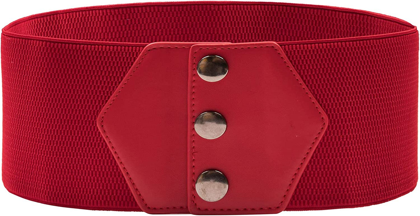 GRACE KARIN Women'S Snap-Button Corset Belt Wide Elastic Belts for Dress Stretchy Waistband Apparel & Accessories > Clothing Accessories > Belts GRACE KARIN Red XX-Large