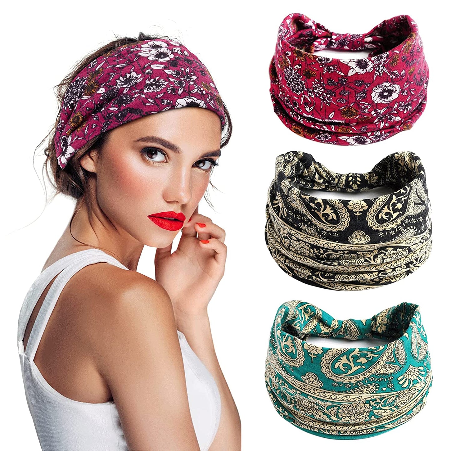 S&N Remille 3 Pack Wide Boho Headbands for Women and Girls, Elastic Turban Head Wrap Non-Slip Hair Bands for Sport Yoga and Running Headband Apparel & Accessories > Clothing Accessories > Bandanas & Headties S&N Remille Set-6