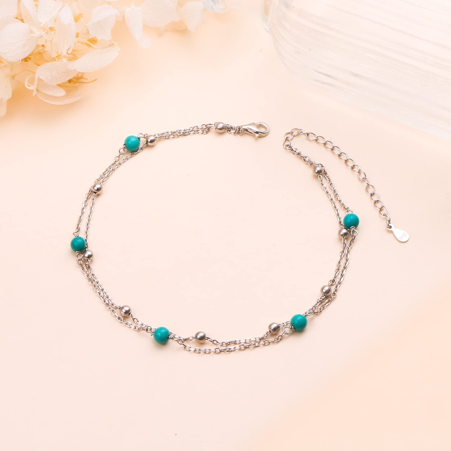 Flyow Anklet for Women S925 Sterling Silver Adjustable Foot Beaded Infinity/Heart/Angel Wing/Turtle Ankle Bracelet Anklets Jewelry Gift Apparel & Accessories > Jewelry > Anklets Silver Light Jewelry