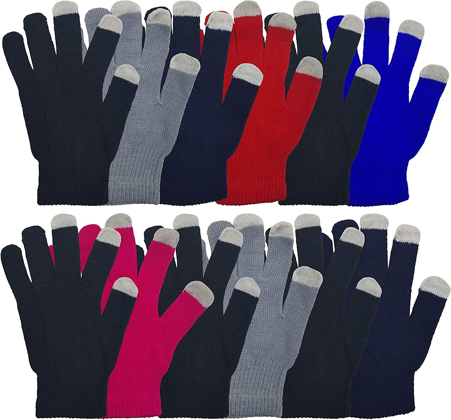 Winter Magic Gloves, 12 Pairs Stretchy Warm Knit Bulk Pack Mens Womens Apparel & Accessories > Clothing Accessories > Gloves & Mittens Winterlace 12 Pairs Touch Screen Assorted