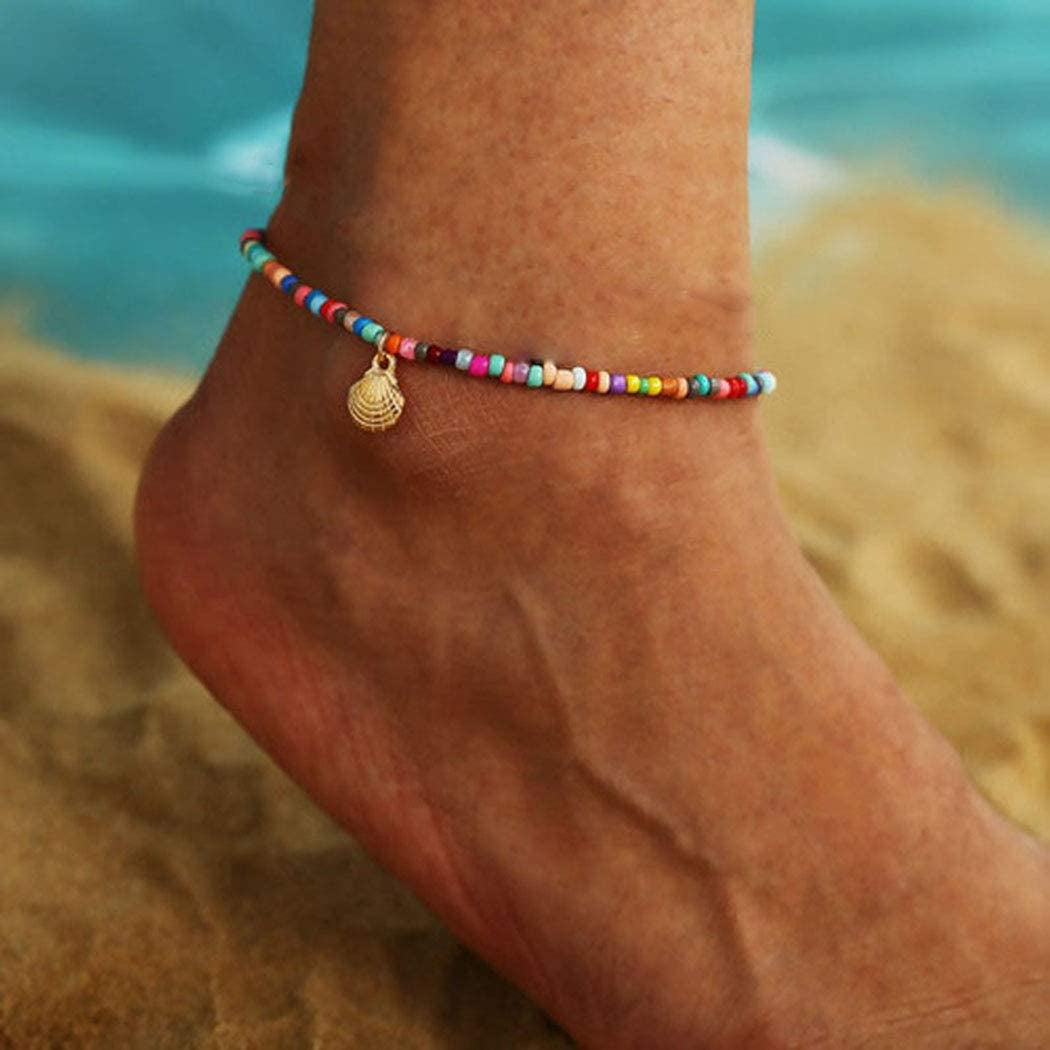 Shegirl Boho Beaded Anklet Bracelet Gold Shell Anklet Chain Colorful Beaded Foot Jewelry for Women and Girls Apparel & Accessories > Jewelry > Anklets Shegirl