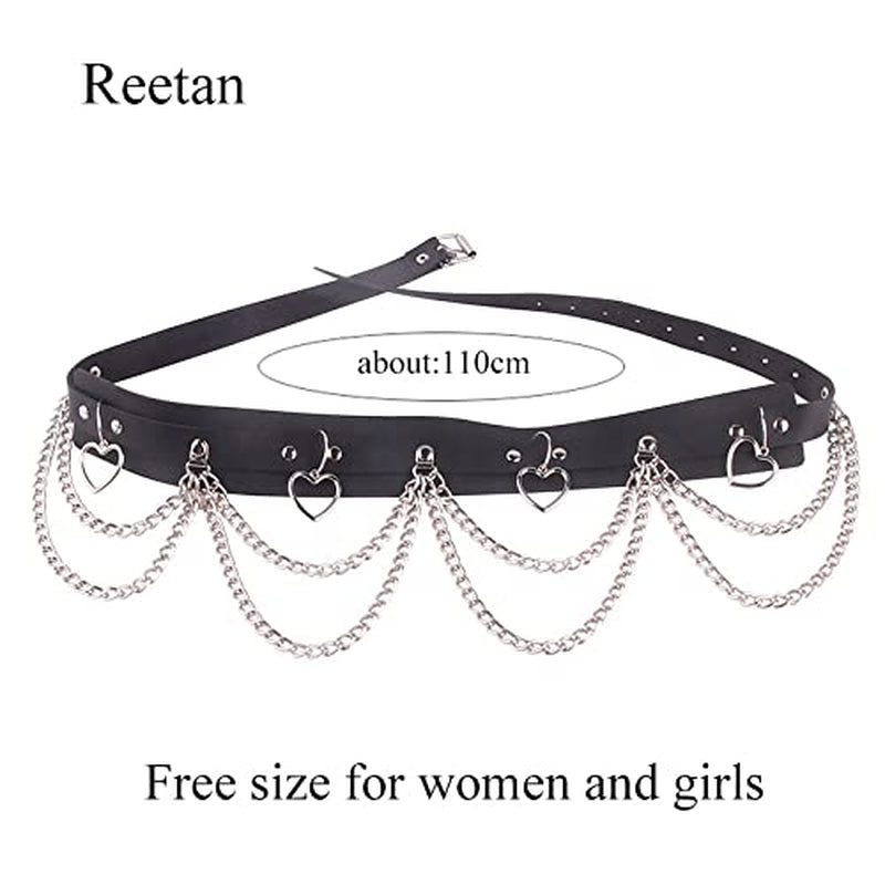 Reetan Punk Body Chains Black Layered Waist Chain Leather Belt Belly Chains Rave Party Body Jewelry Accessories for Women and Girls (1) Apparel & Accessories > Jewelry > Body Jewelry REETAN