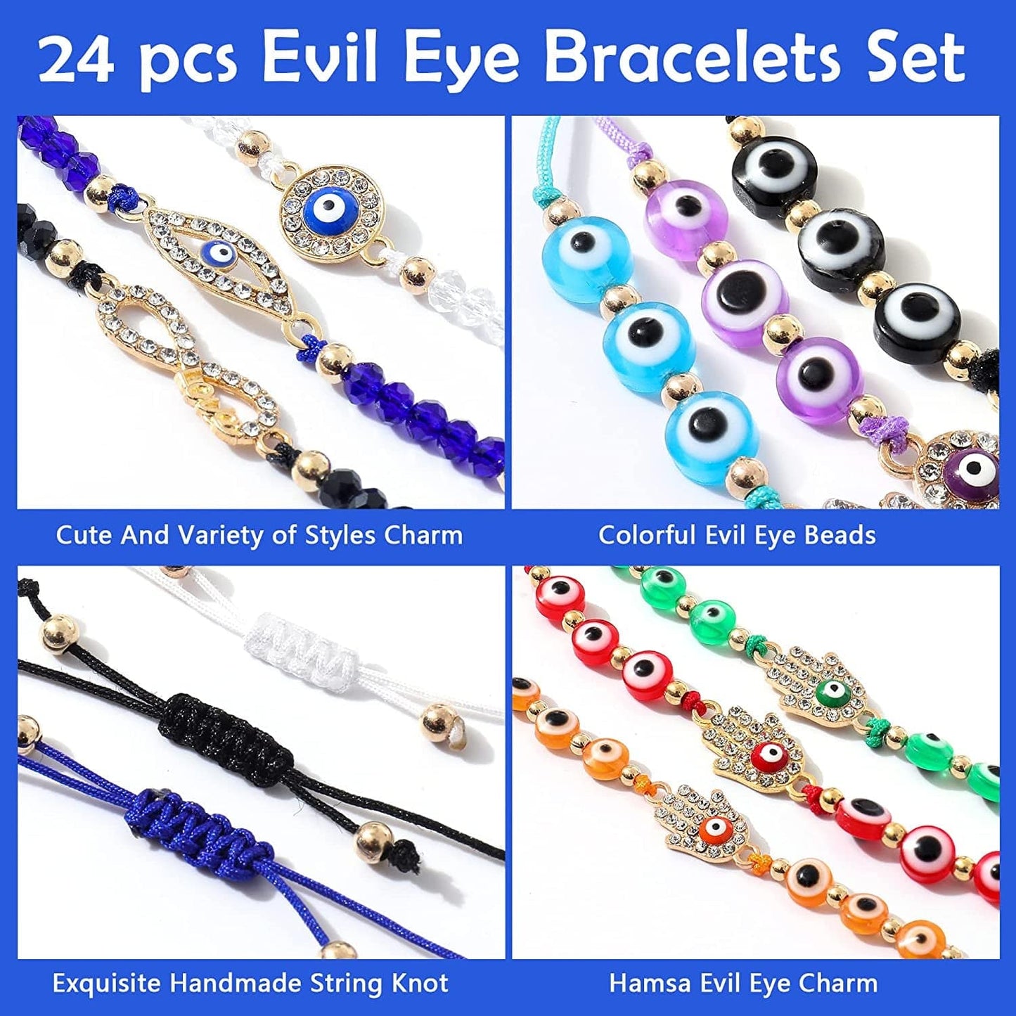 24/12 Pcs Evil Eye Bracelets Mexican Bracelets Hamsa Bracelet Set Protection Mal De Ojo Bracelets Gold Evil Eye Anklets Jewelry Gift for Women Girls Boys Apparel & Accessories > Jewelry > Bracelets Bovemee