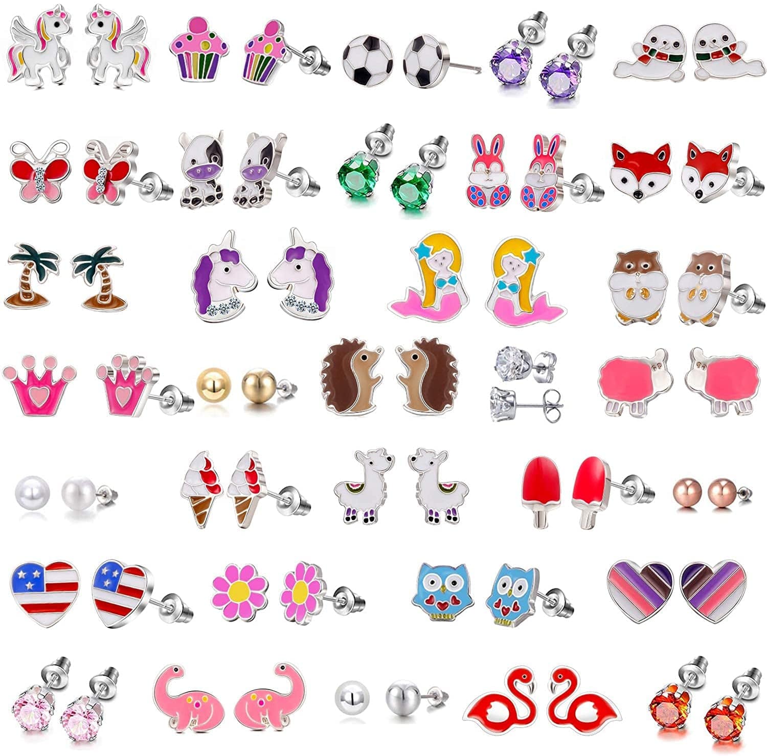 24/30/33 Pairs Hypoallergenic Earrings for Girls Sensitive Ears Studs Set - Cute Earrings for Teen Girls - CZ Stud Earrings for Little Girls - Animal Earrings for Kids #1-33pairs
