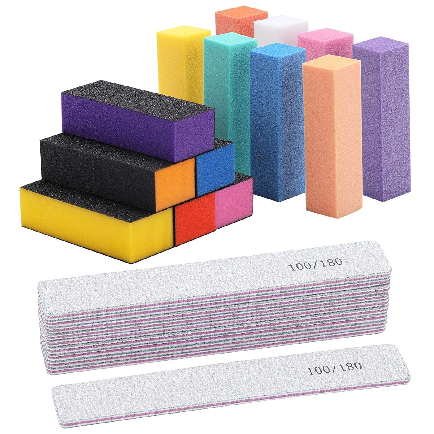 24 Counts Nail File and Buffer Set with 100/180 Grit Coarse Emery Board 3/4 Way Nail Polish Buffer Professional Manicure Tools Health & Beauty > Personal Care > Cosmetics > Cosmetic Tools > Nail Tools BTYMS Rectangular Nail Files Set