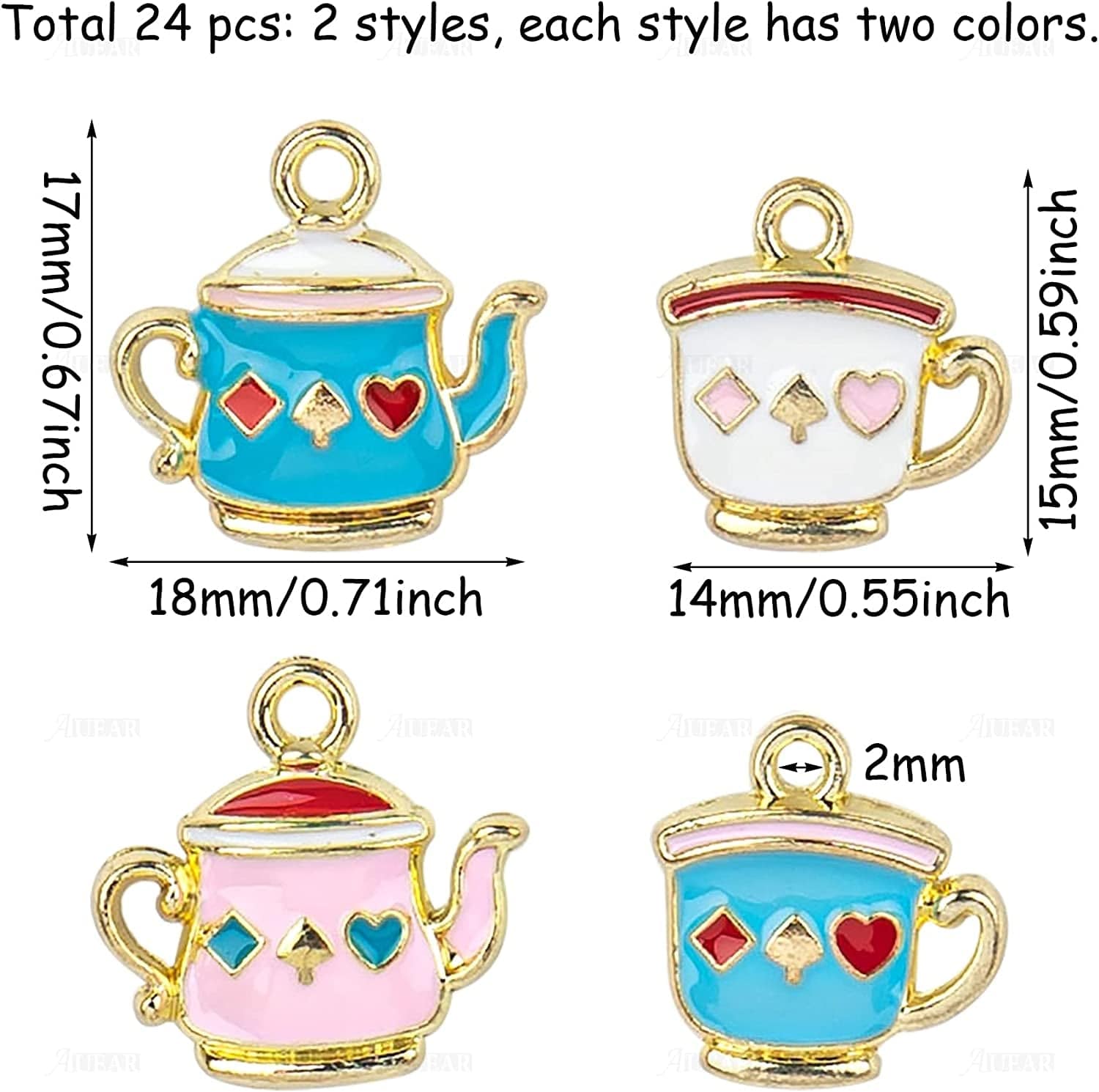 , 24 Pack Teapot Cup Charms Pendant Enamel Alloy Charm for Earrings Bracelet Jewelry Making DIY