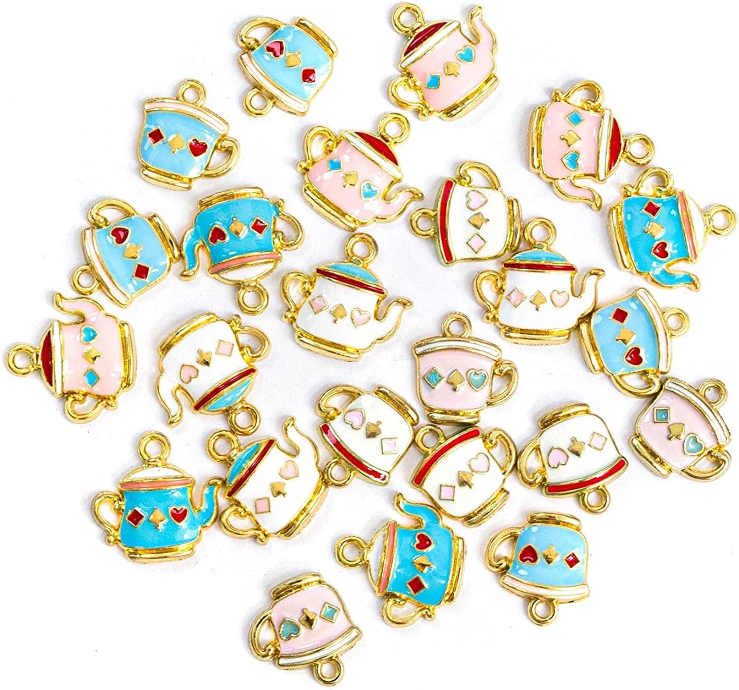 , 24 Pack Teapot Cup Charms Pendant Enamel Alloy Charm for Earrings Bracelet Jewelry Making DIY