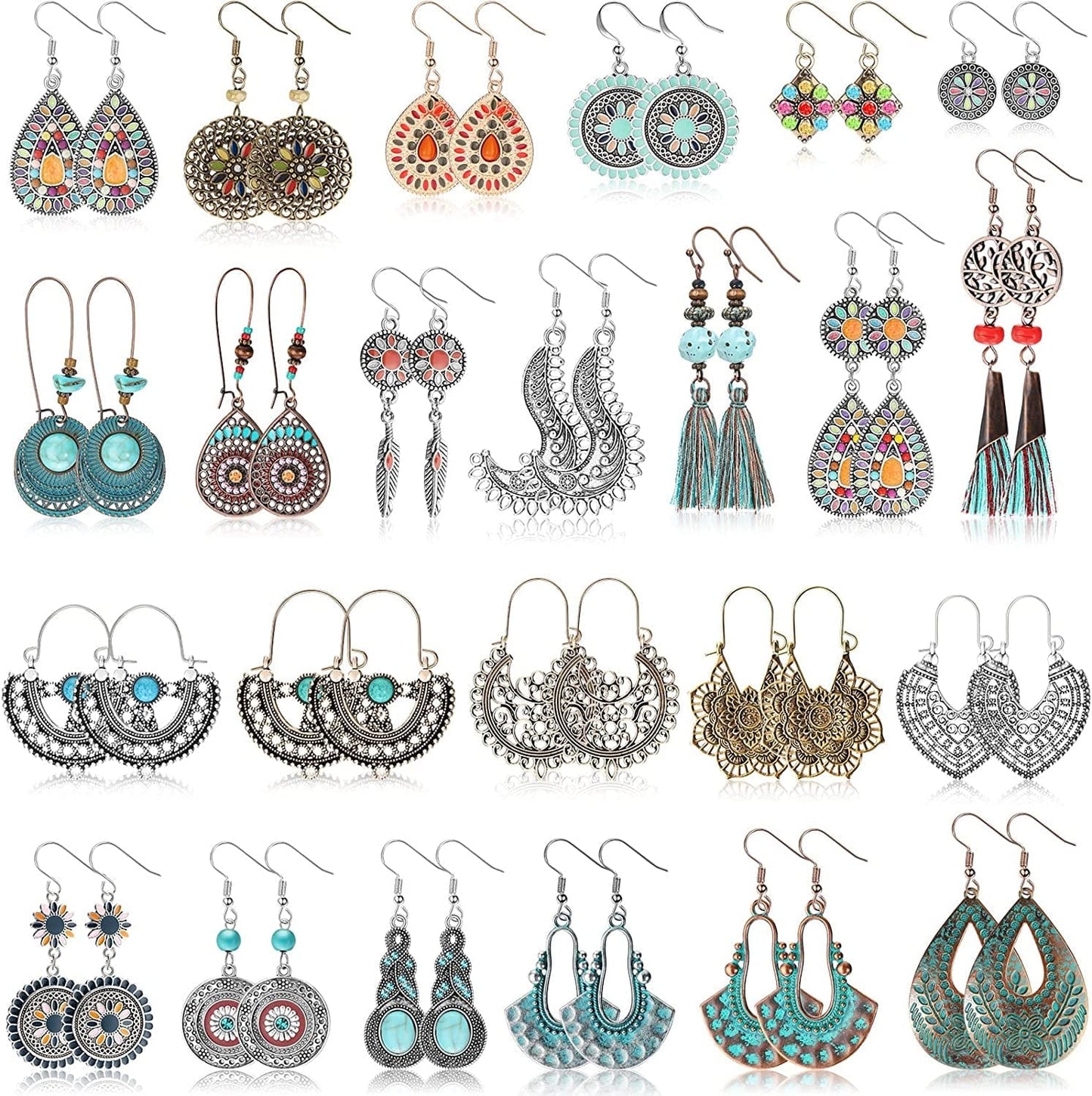 24 Pairs Crystal Teardrop Dangle Earrings Cubic Zirconia Hoop Earrings Boho Threader Earrings Set for Women Girls Christmas Stylish Style