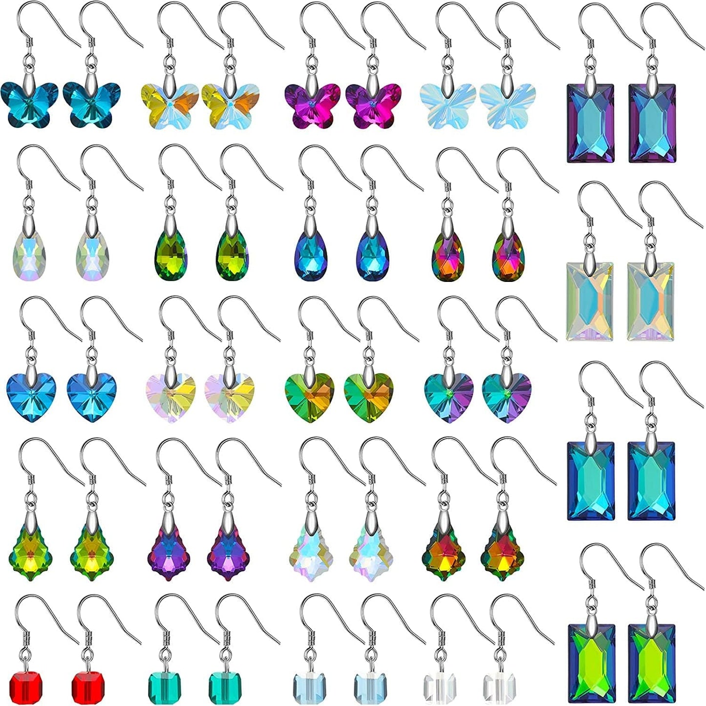 24 Pairs Crystal Teardrop Dangle Earrings Cubic Zirconia Hoop Earrings Boho Threader Earrings Set for Women Girls Christmas Retro Style