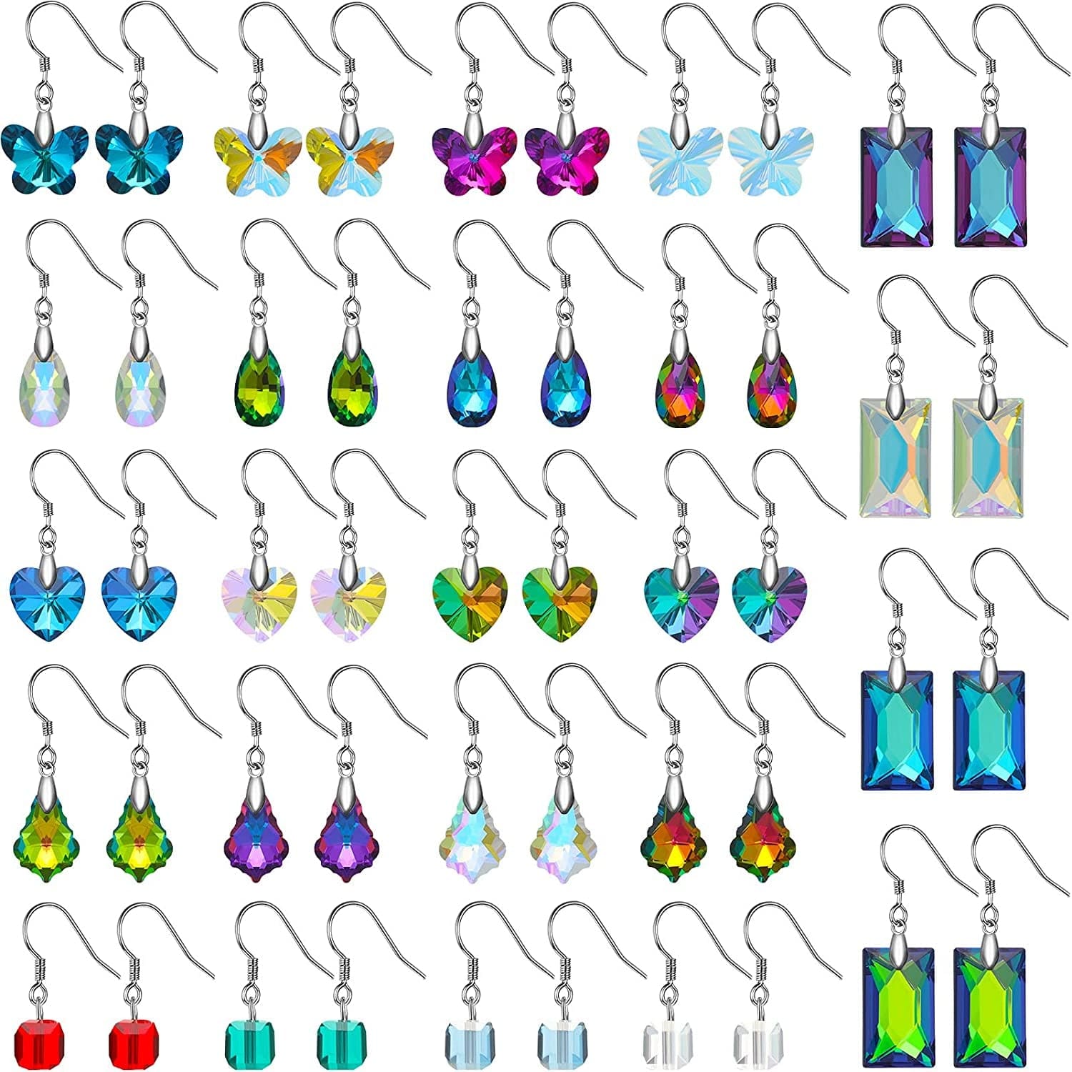 24 Pairs Crystal Teardrop Dangle Earrings Cubic Zirconia Hoop Earrings Boho Threader Earrings Set for Women Girls Christmas Retro Style
