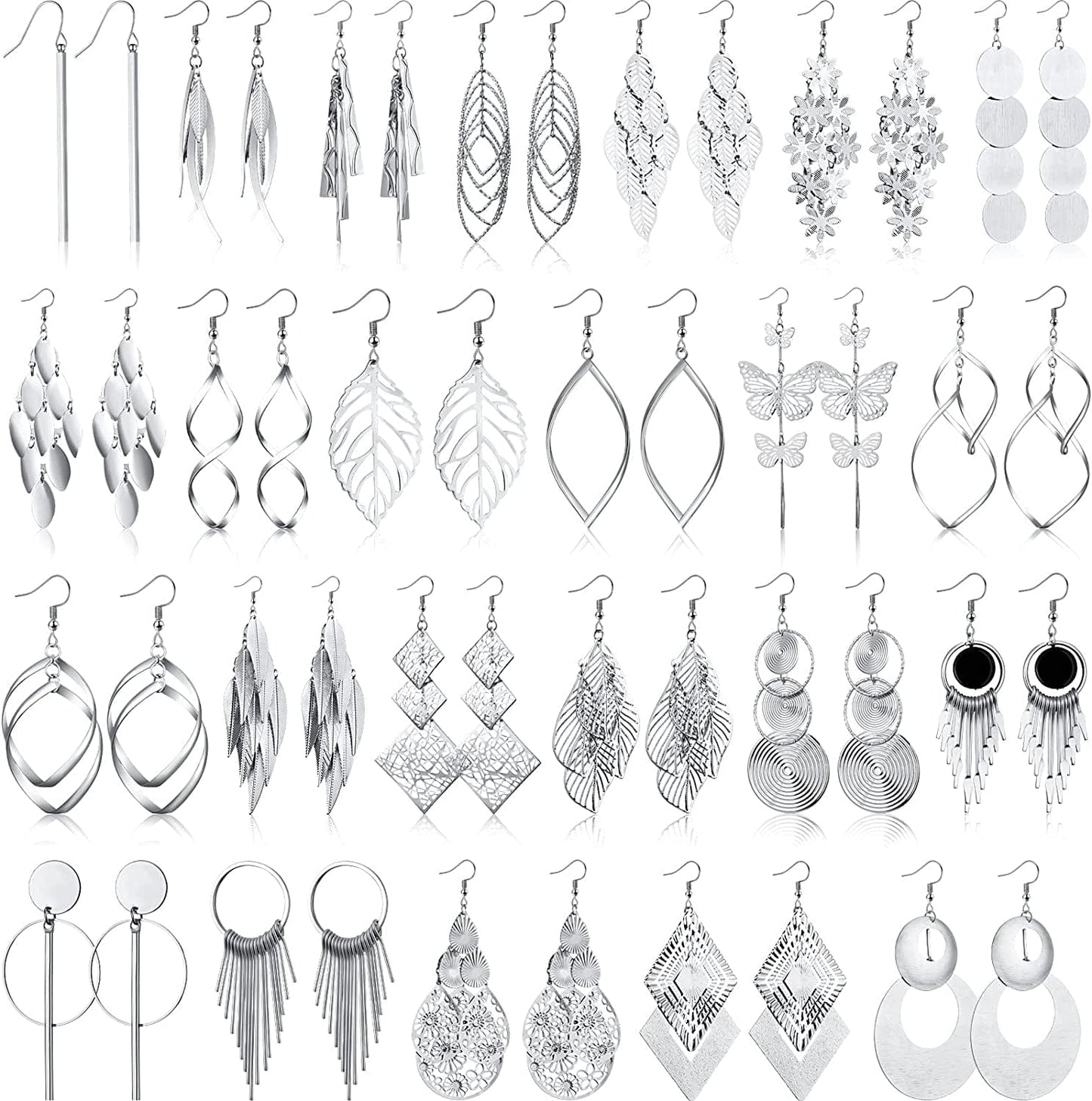 24 Pairs Crystal Teardrop Dangle Earrings Cubic Zirconia Hoop Earrings Boho Threader Earrings Set for Women Girls Christmas Simple Style