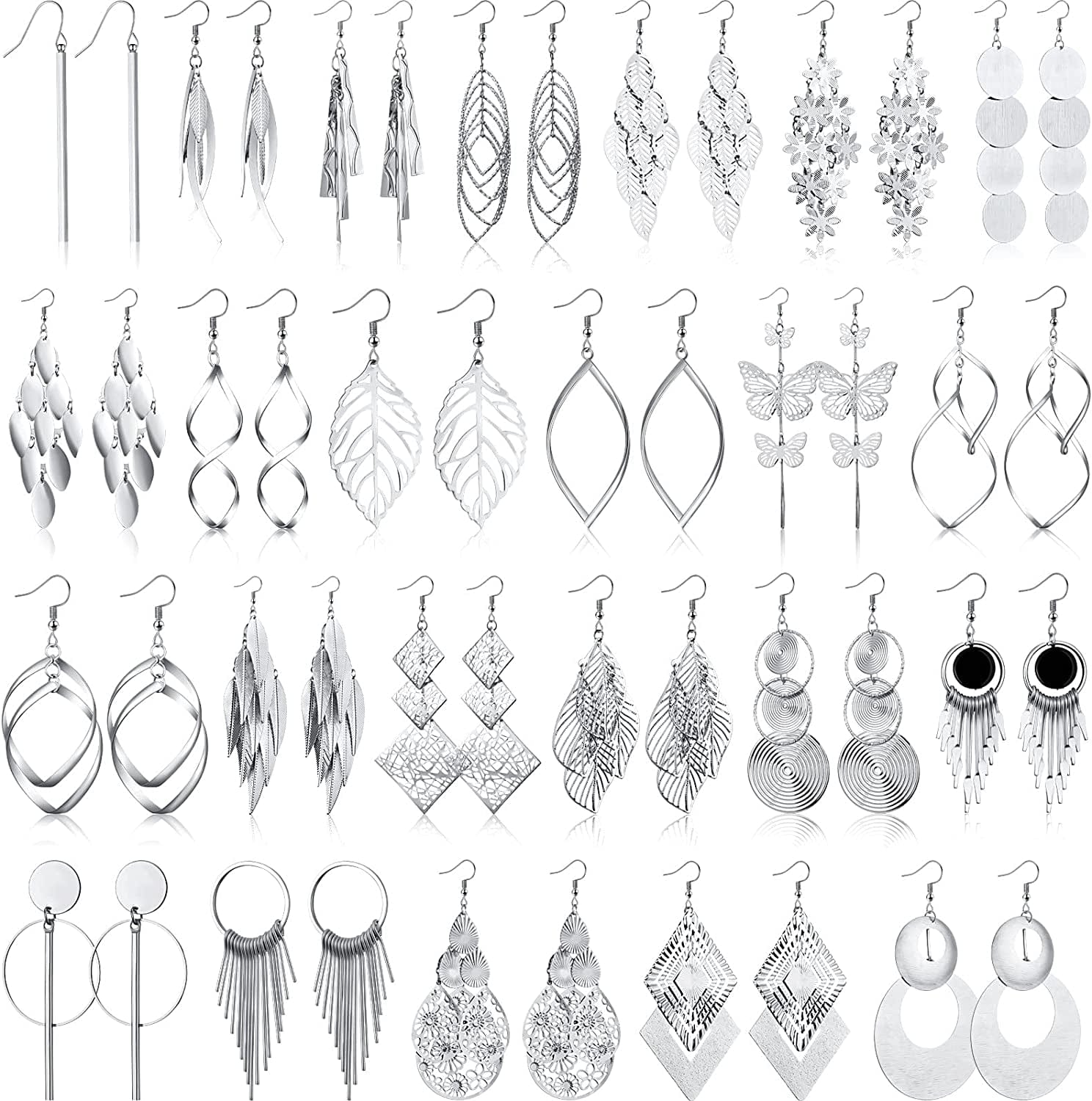 24 Pairs Crystal Teardrop Dangle Earrings Cubic Zirconia Hoop Earrings Boho Threader Earrings Set for Women Girls Christmas Simple Style