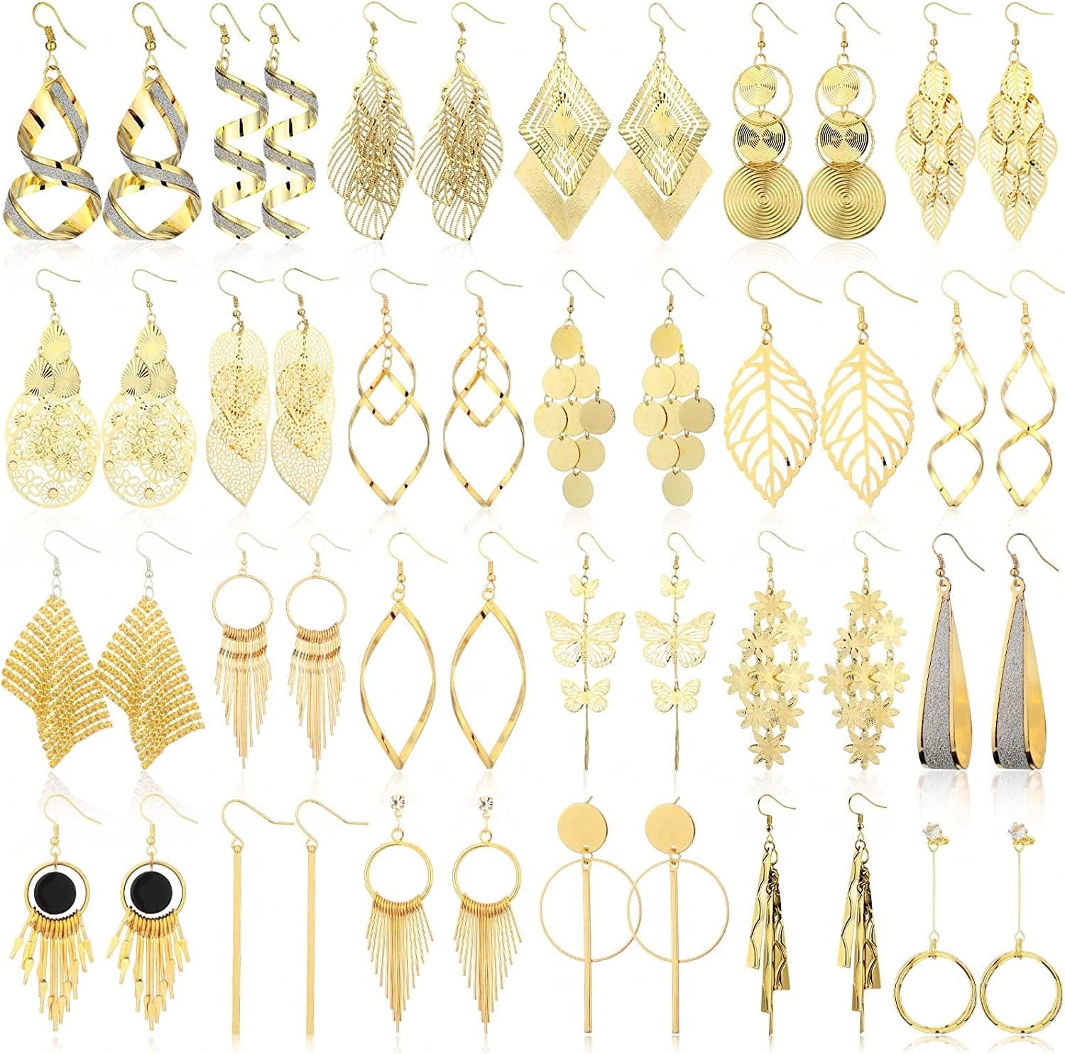 24 Pairs Crystal Teardrop Dangle Earrings Cubic Zirconia Hoop Earrings Boho Threader Earrings Set for Women Girls Christmas Bohemian Style