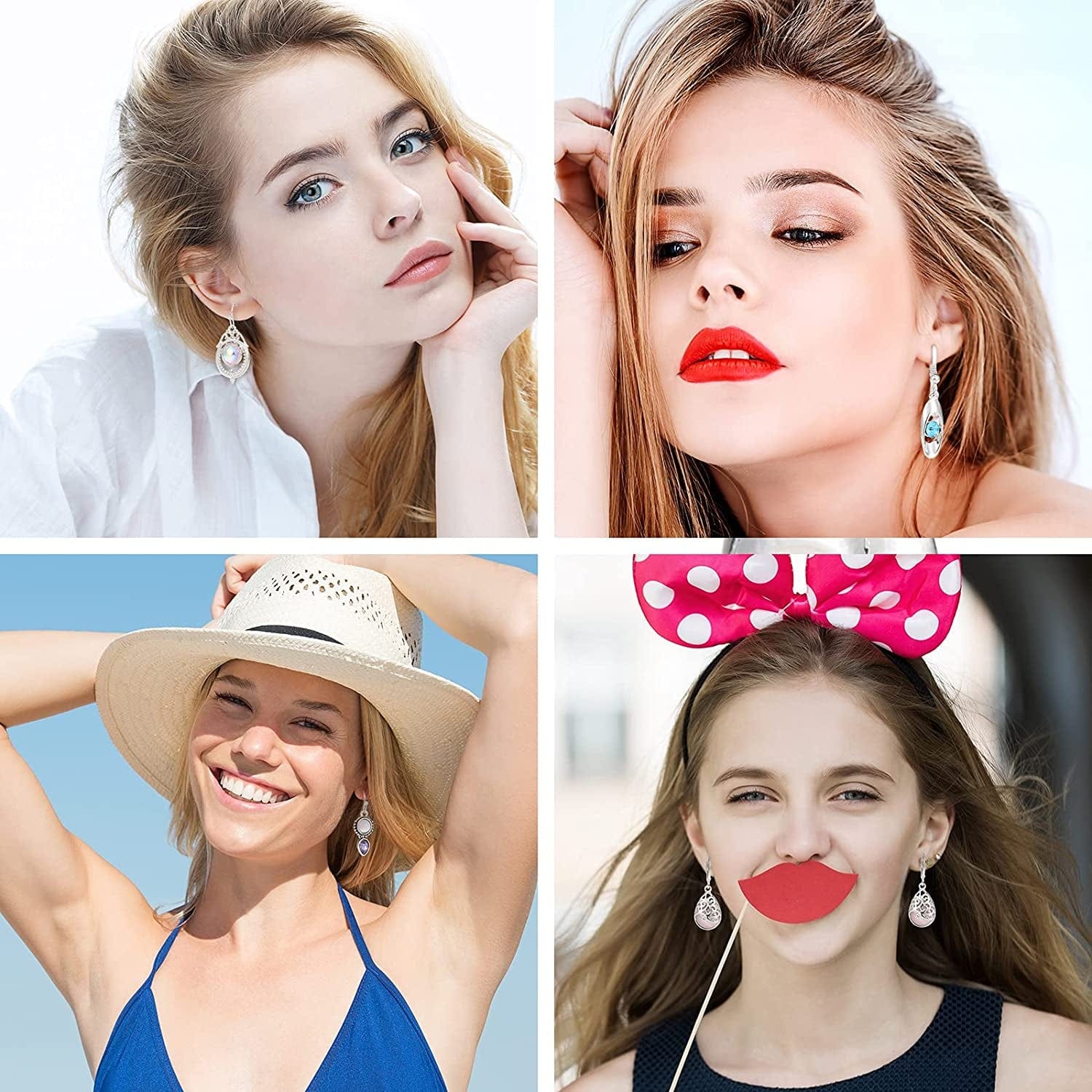 24 Pairs Crystal Teardrop Dangle Earrings Cubic Zirconia Hoop Earrings Boho Threader Earrings Set for Women Girls Christmas