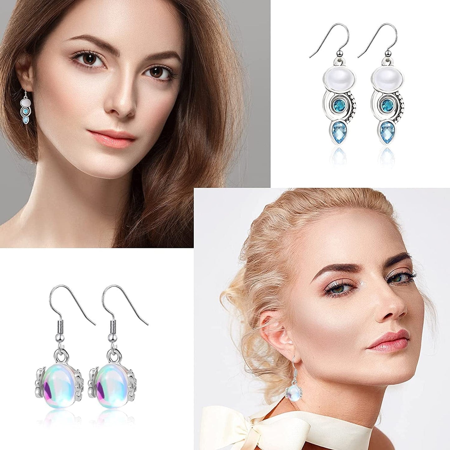 24 Pairs Crystal Teardrop Dangle Earrings Cubic Zirconia Hoop Earrings Boho Threader Earrings Set for Women Girls Christmas