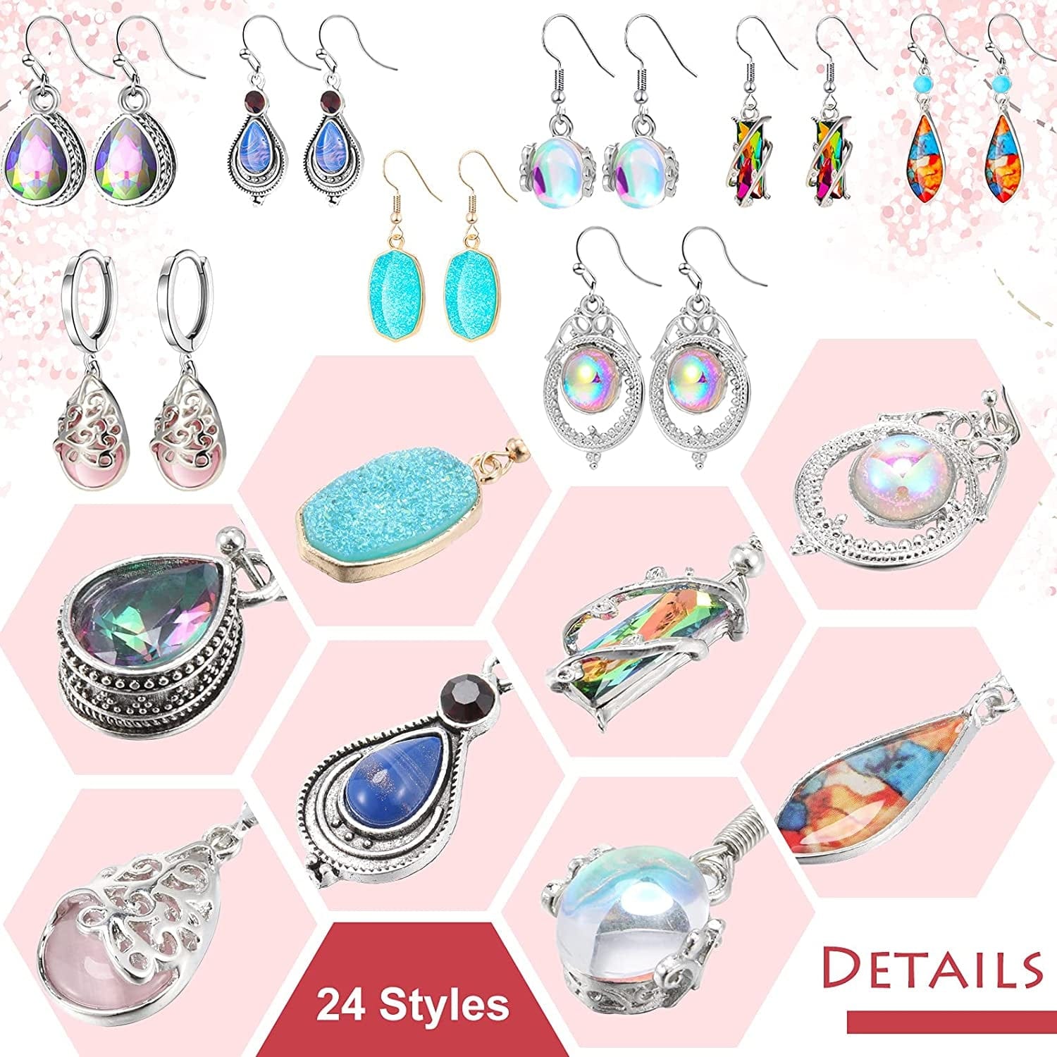 24 Pairs Crystal Teardrop Dangle Earrings Cubic Zirconia Hoop Earrings Boho Threader Earrings Set for Women Girls Christmas