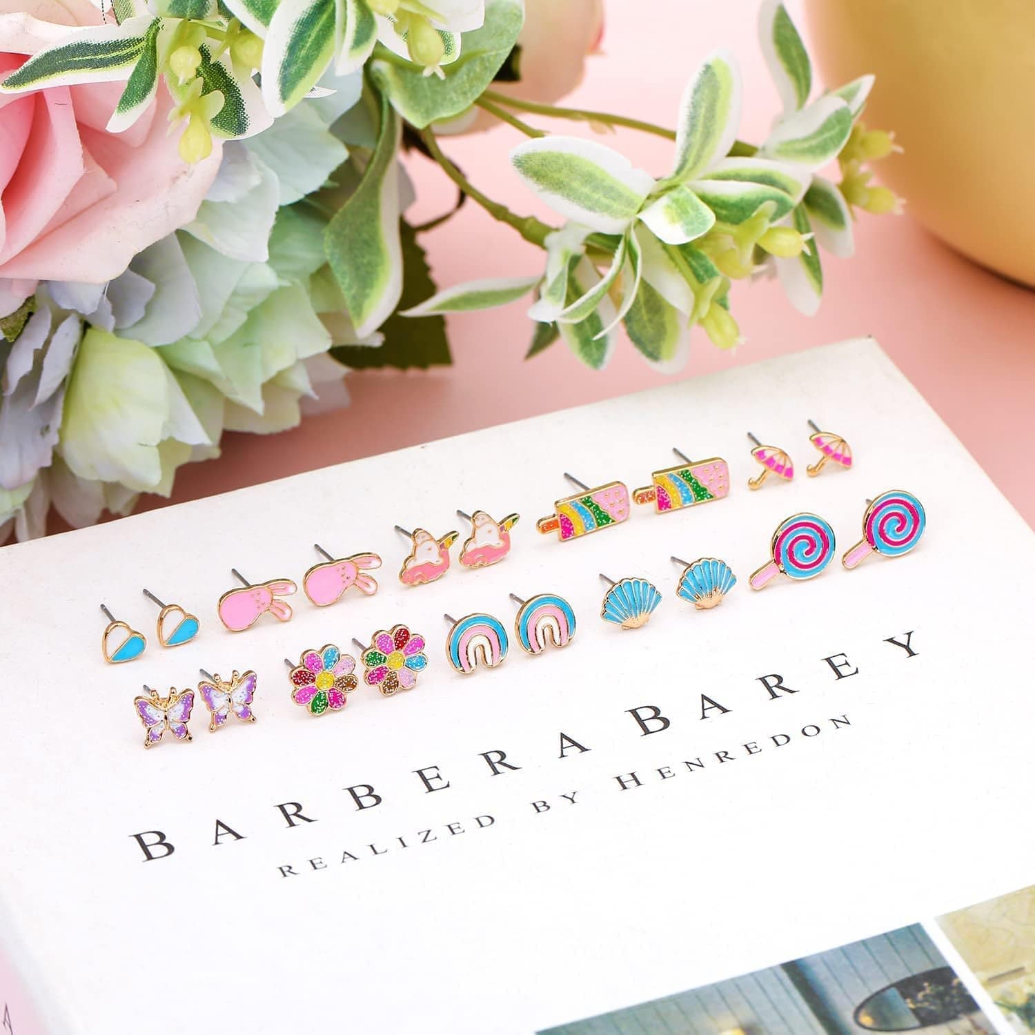 24 Pairs Hypoallergenic Earrings Set for Girls Teens Kids Stainless Steel Stud Earrings Set Animal Butterfly Rainbow Star Unicorn Cute Earring Jewelry Gifts for Girls Kids Women