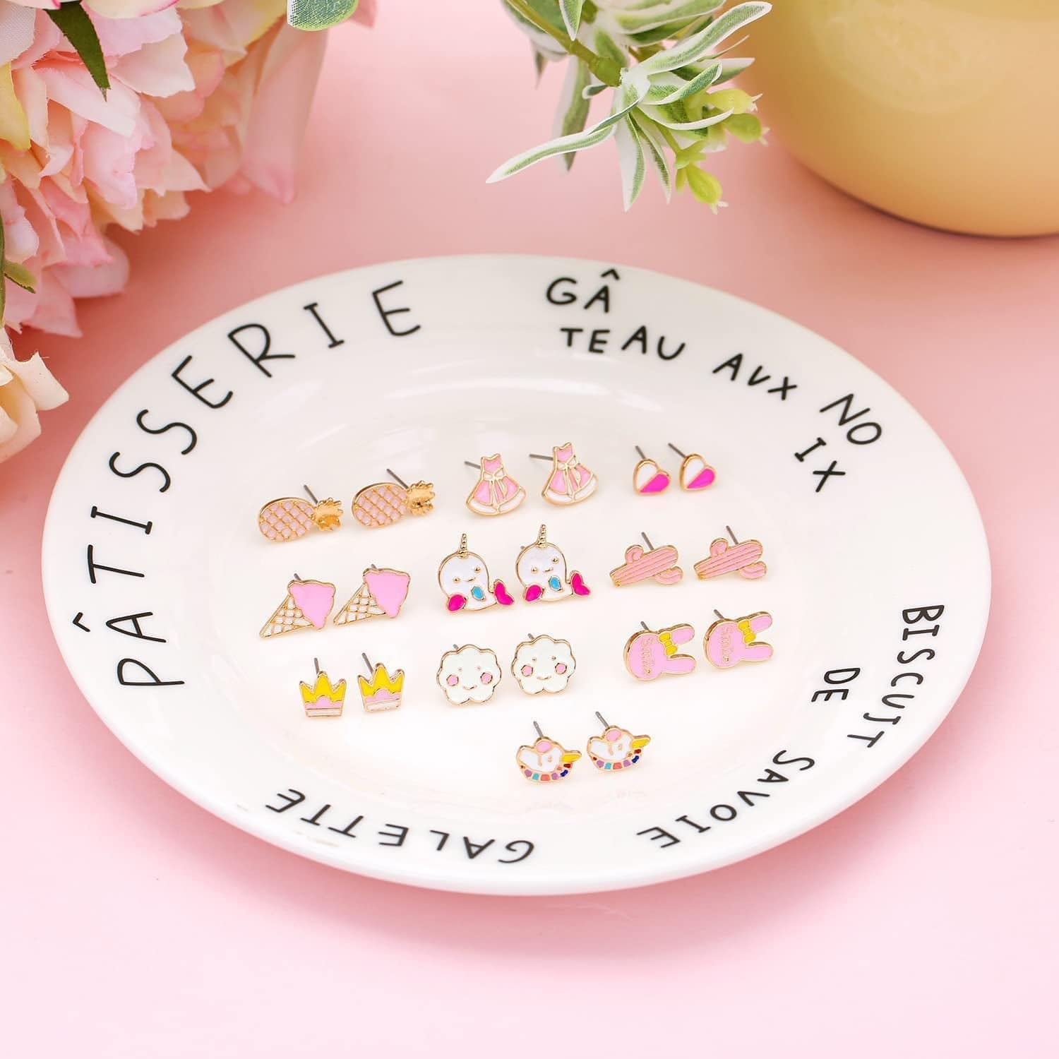 24 Pairs Hypoallergenic Earrings Set for Girls Teens Kids Stainless Steel Stud Earrings Set Animal Butterfly Rainbow Star Unicorn Cute Earring Jewelry Gifts for Girls Kids Women