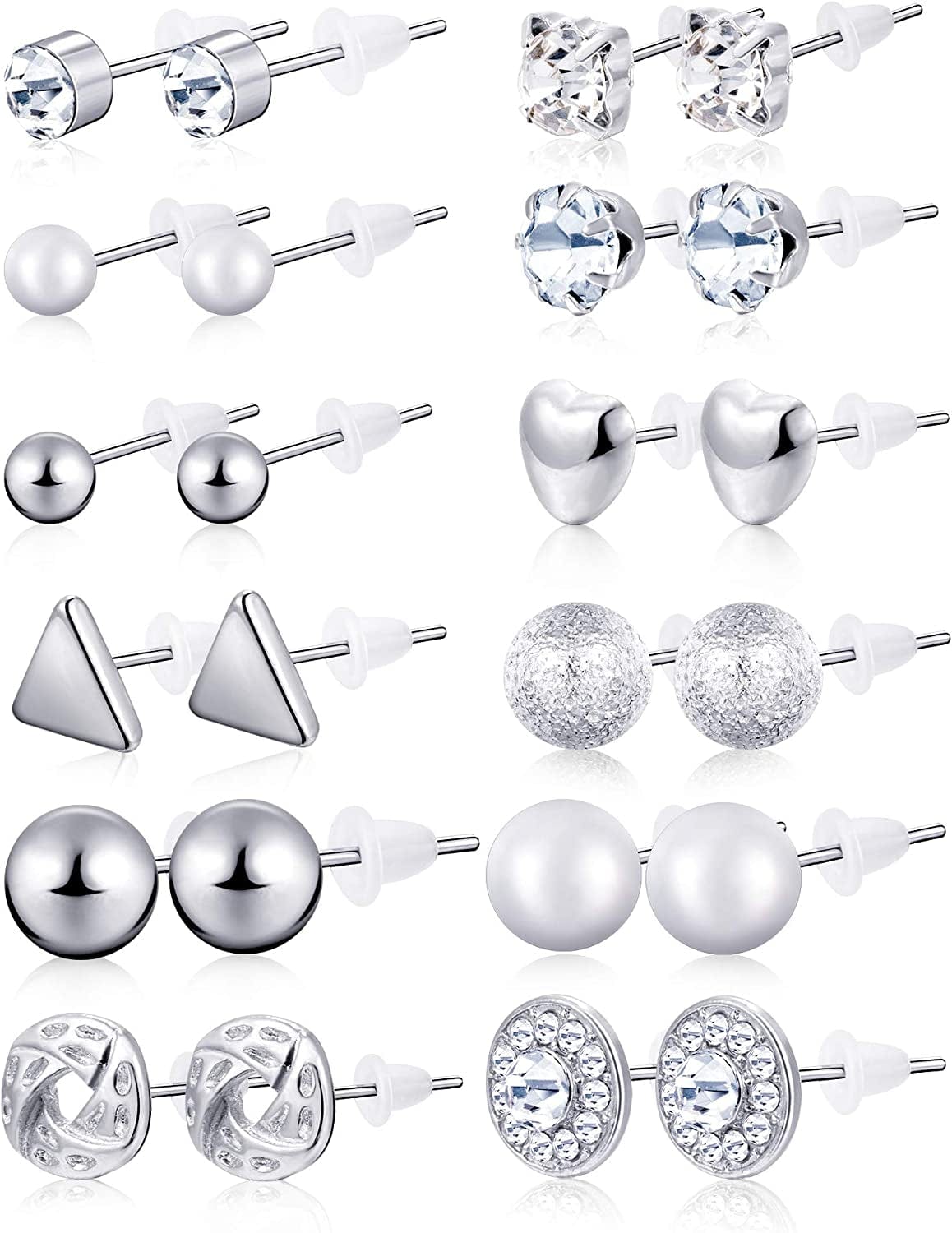 24 Pairs Stud Earrings Crystal Pearl Earring Set Ear Stud Jewelry for Girls Women Men, Silver and Gold Sliver