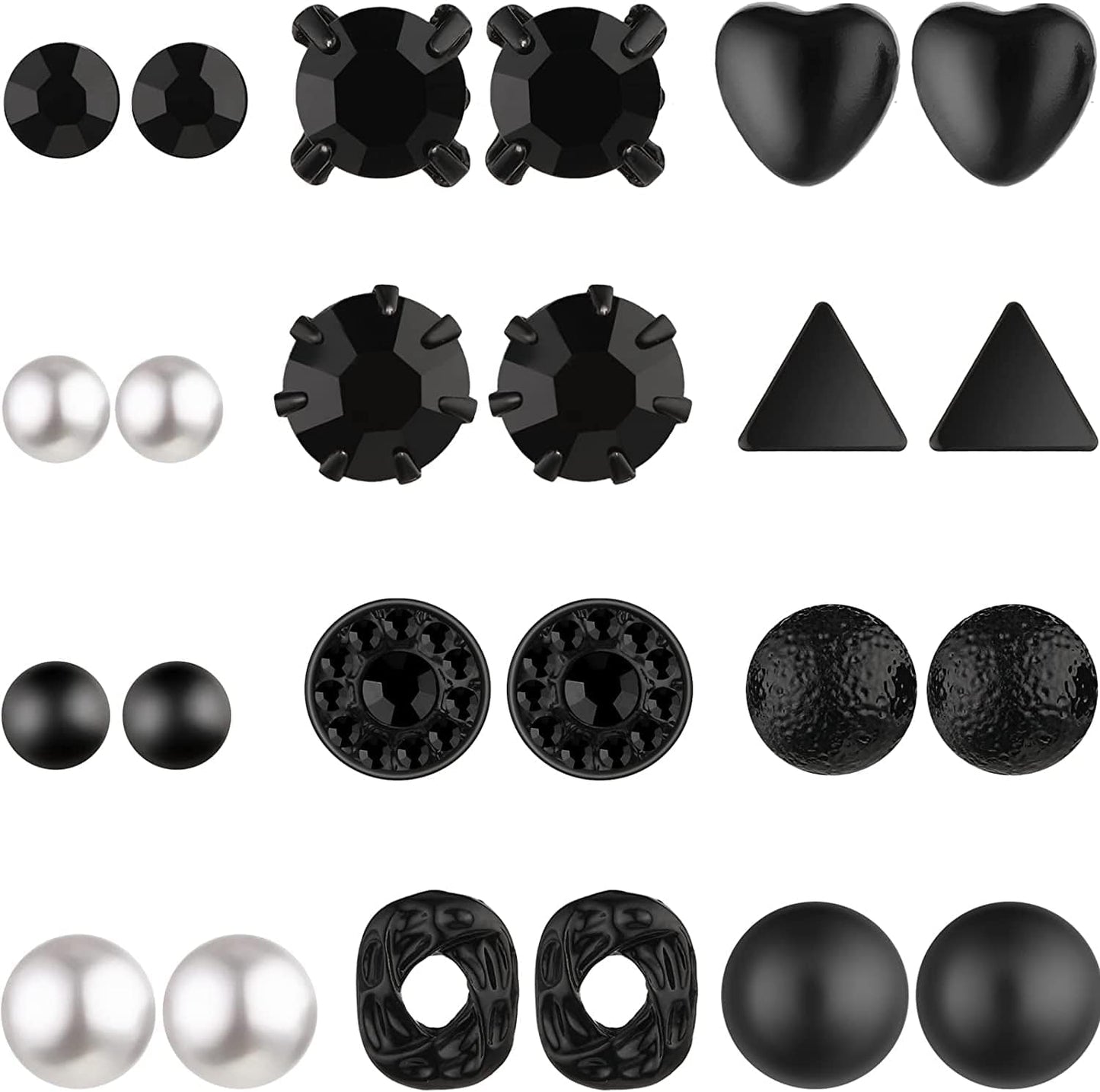 24 Pairs Stud Earrings Crystal Pearl Earring Set Ear Stud Jewelry for Girls Women Men, Silver and Gold Black