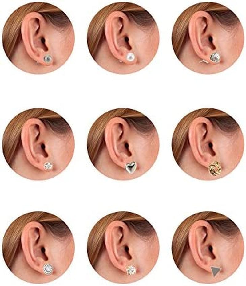 24 Pairs Stud Earrings Crystal Pearl Earring Set Ear Stud Jewelry for Girls Women Men, Silver and Gold