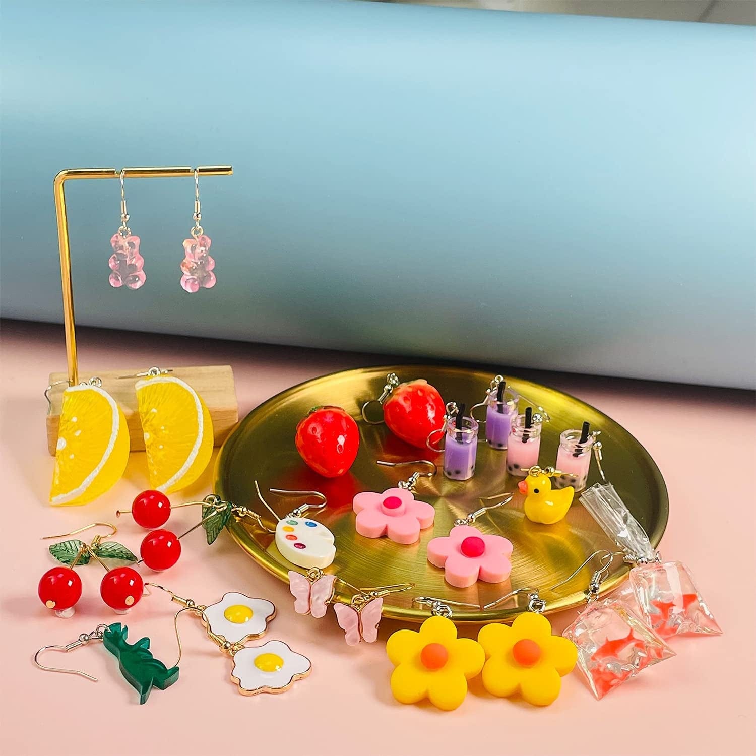 24 Pairs Weird Cute Earrings Drop Dangle Earrings for Women Girls Planet Astronaut Moon and Stars Face Dinosaur Bear Lollipop Fish Strawberry Mushroom Flowers Egg and Many More Drop