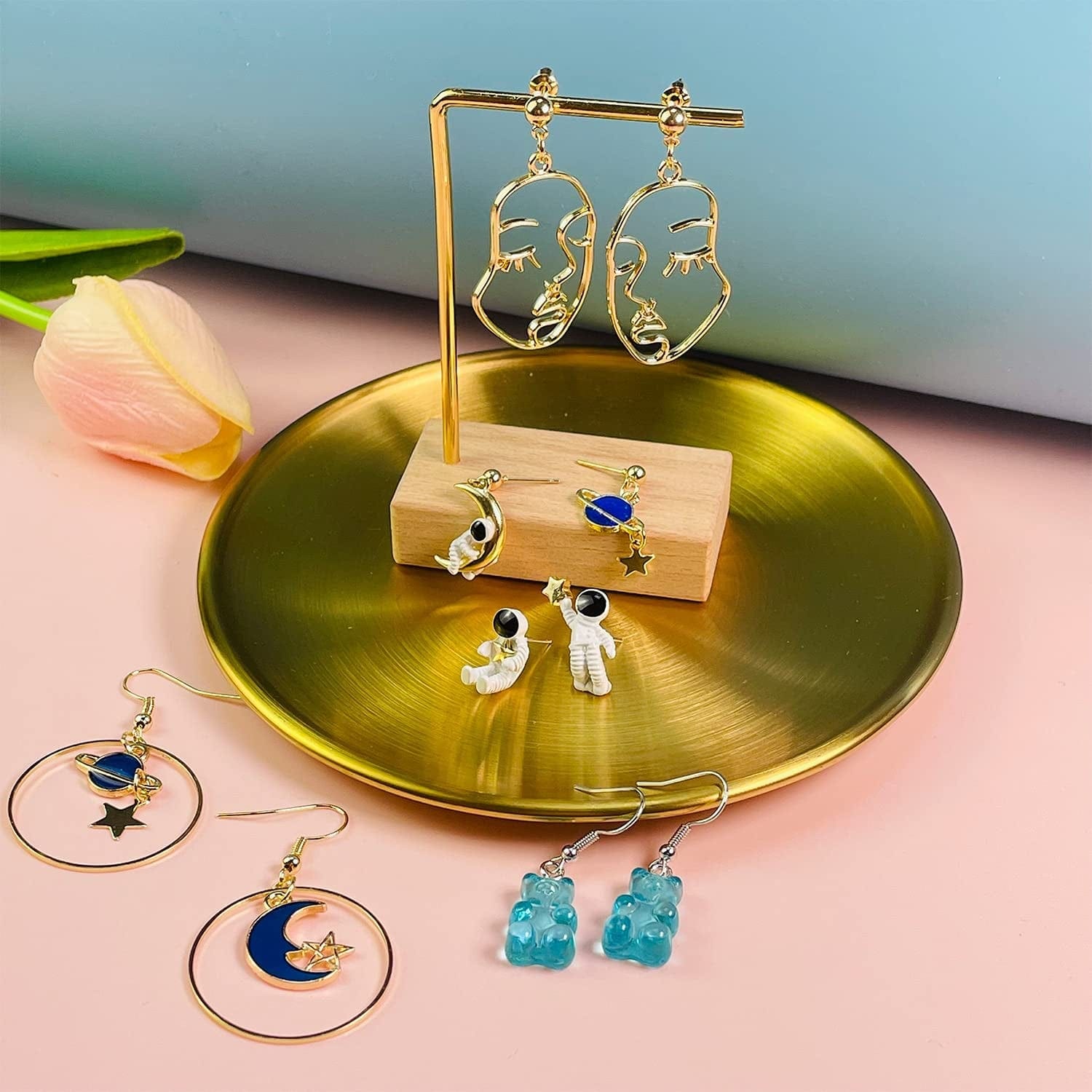 24 Pairs Weird Cute Earrings Drop Dangle Earrings for Women Girls Planet Astronaut Moon and Stars Face Dinosaur Bear Lollipop Fish Strawberry Mushroom Flowers Egg and Many More Drop