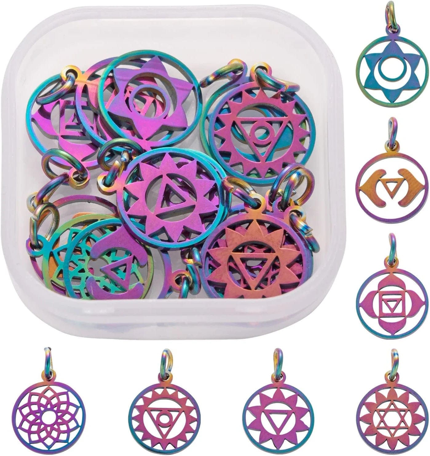24 Pcs 12 Constellation Charms Flat round Constellation Rainbow Pendants Zodiac Sign Pendants Charm for Jewelry Earring Necklace Making Flat Round