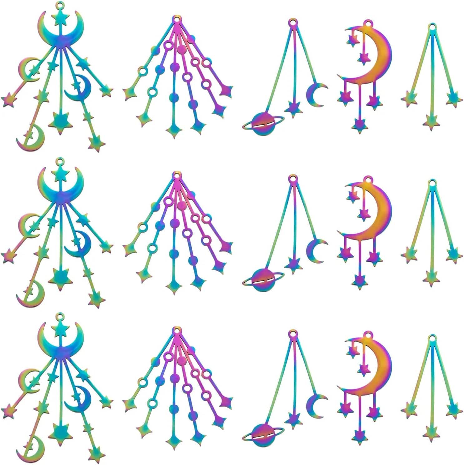 24 Pcs 12 Constellation Charms Flat round Constellation Rainbow Pendants Zodiac Sign Pendants Charm for Jewelry Earring Necklace Making Star Moon