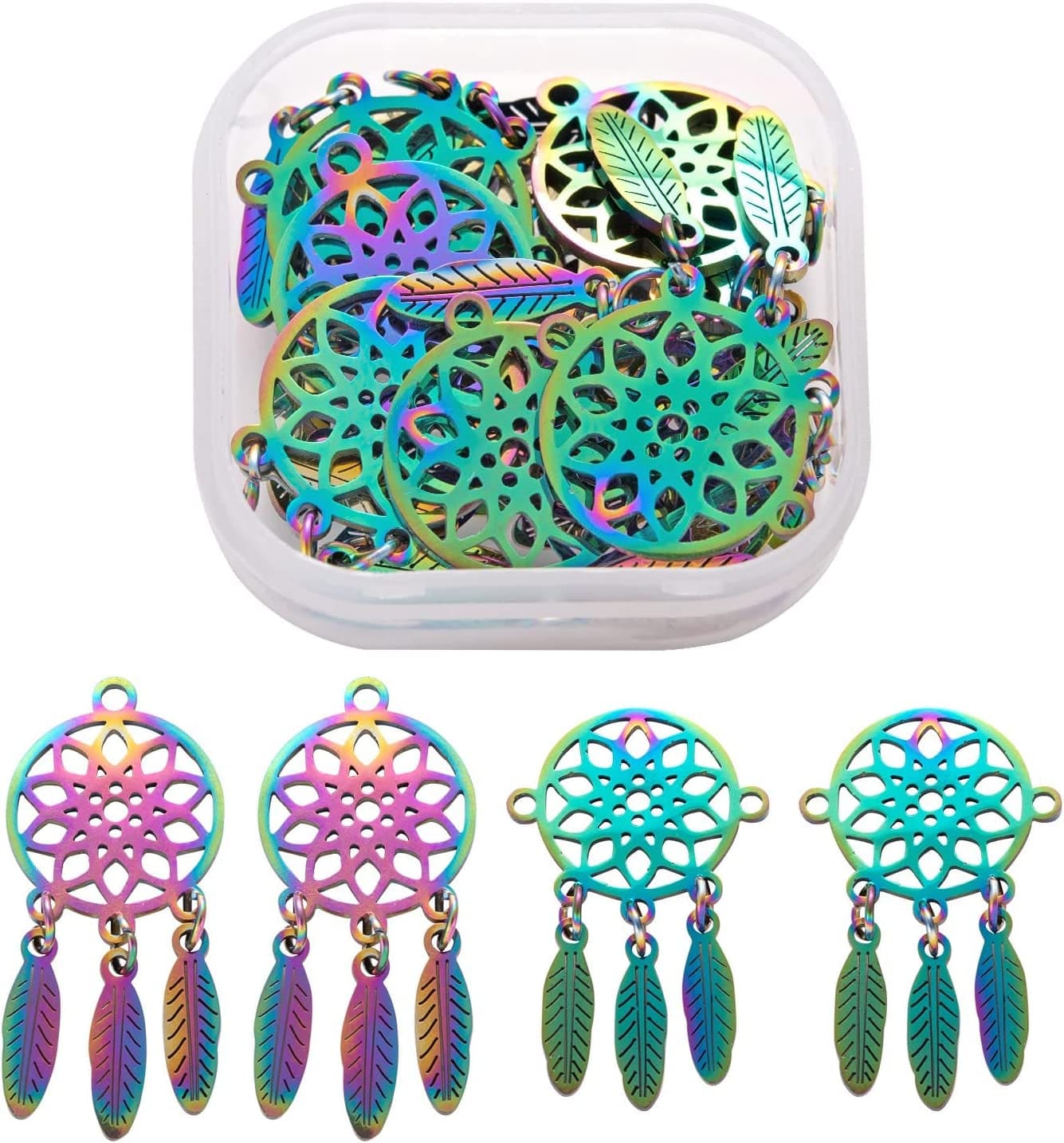 24 Pcs 12 Constellation Charms Flat round Constellation Rainbow Pendants Zodiac Sign Pendants Charm for Jewelry Earring Necklace Making Dream Catcher