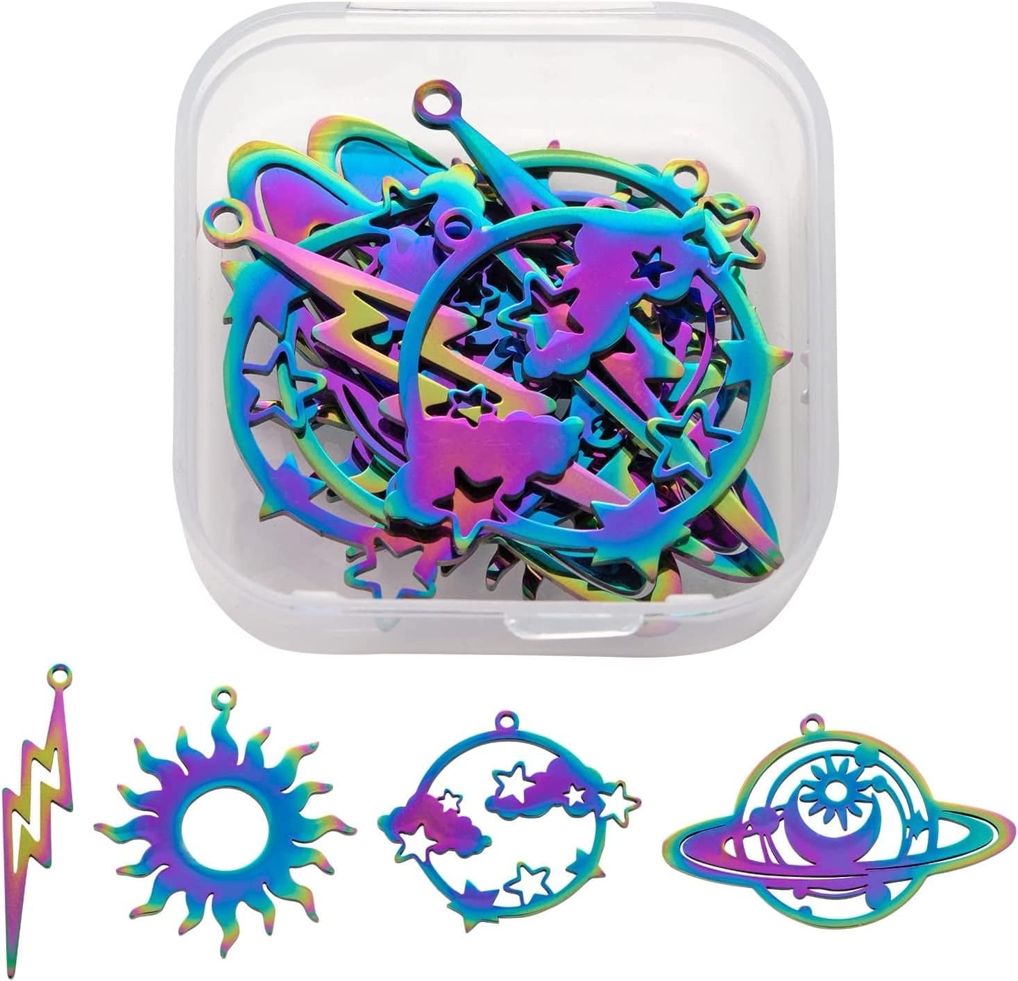 24 Pcs 12 Constellation Charms Flat round Constellation Rainbow Pendants Zodiac Sign Pendants Charm for Jewelry Earring Necklace Making Planet