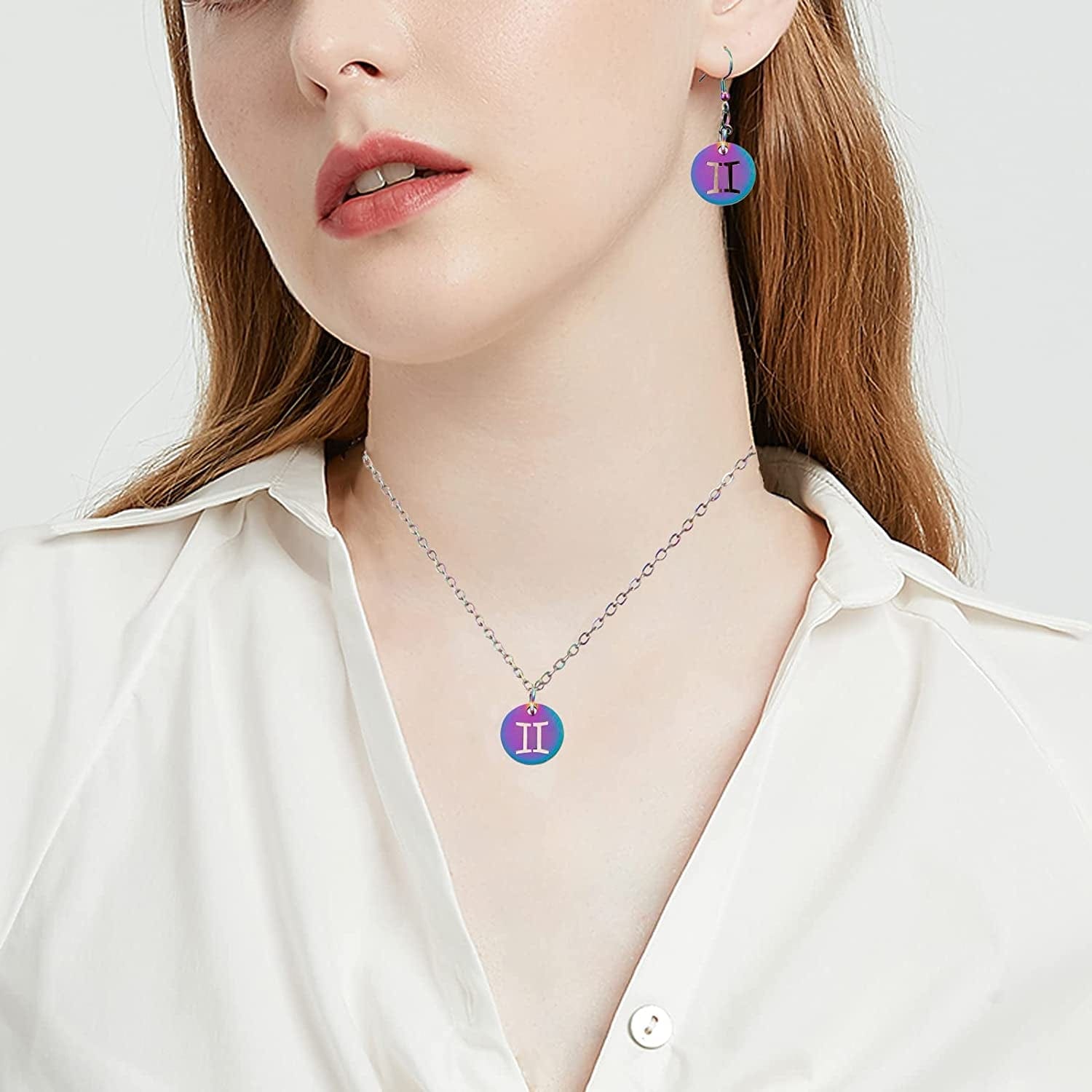 24 Pcs 12 Constellation Charms Flat round Constellation Rainbow Pendants Zodiac Sign Pendants Charm for Jewelry Earring Necklace Making