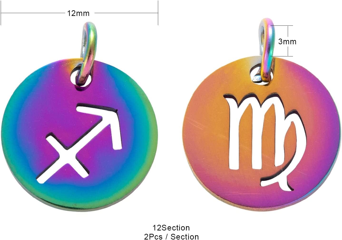 24 Pcs 12 Constellation Charms Flat round Constellation Rainbow Pendants Zodiac Sign Pendants Charm for Jewelry Earring Necklace Making