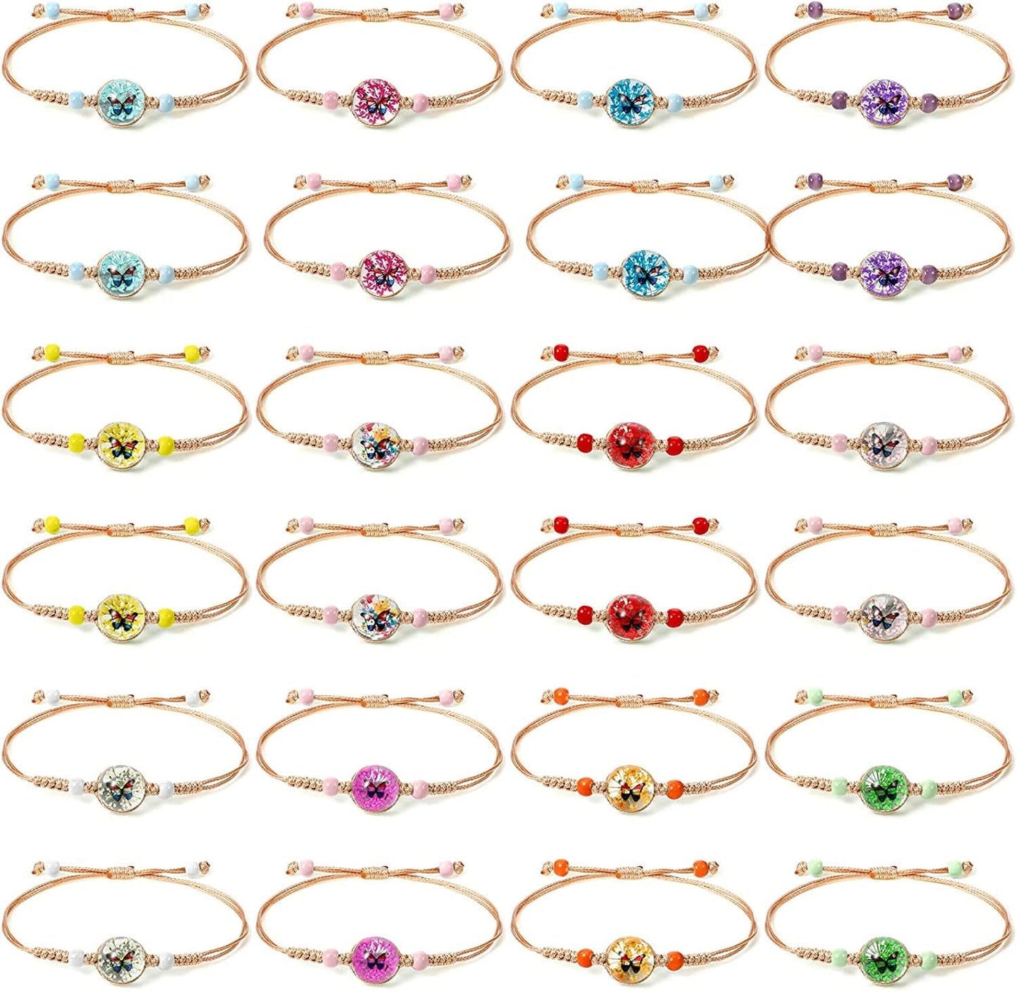 24 Pcs Butterfly Woven Friendship Bracelet Butterfly Crystal Beads Bracelet Adjustable Colorful Butterfly Bracelets for Women Girl Kids Butterfly Birthday Party Favors Apparel & Accessories > Jewelry > Bracelets Jadive Butterfly Dried Flowers Style