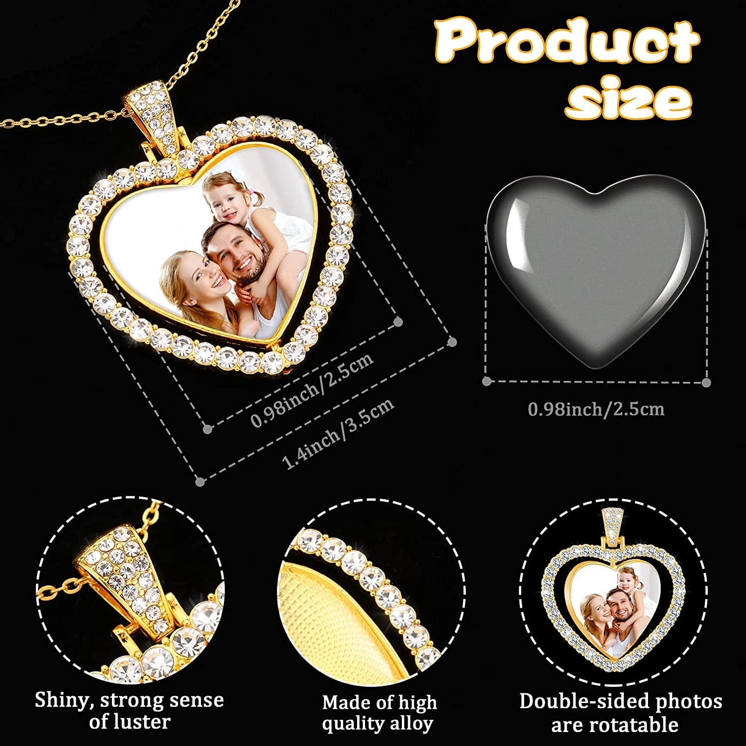 24 Pcs Rhinestone Sublimation Pendant Trays Set Including 8 Heart Shape Double Sided Blank Pendant Charms with 16 Glass Domes Sublimation Blank Discs Necklaces Halloween Jewelry Making