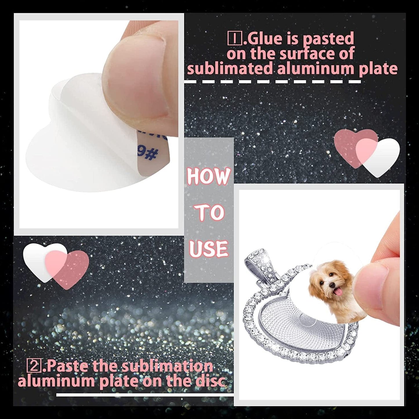 24 Pcs Sublimation Rhinestone Trays Pendant Set Including 8 Heart Shape Double Sided Blank Pendant Charms with 16 Sublimation Blank Discs for Necklaces Chains Jewelry Making Charms
