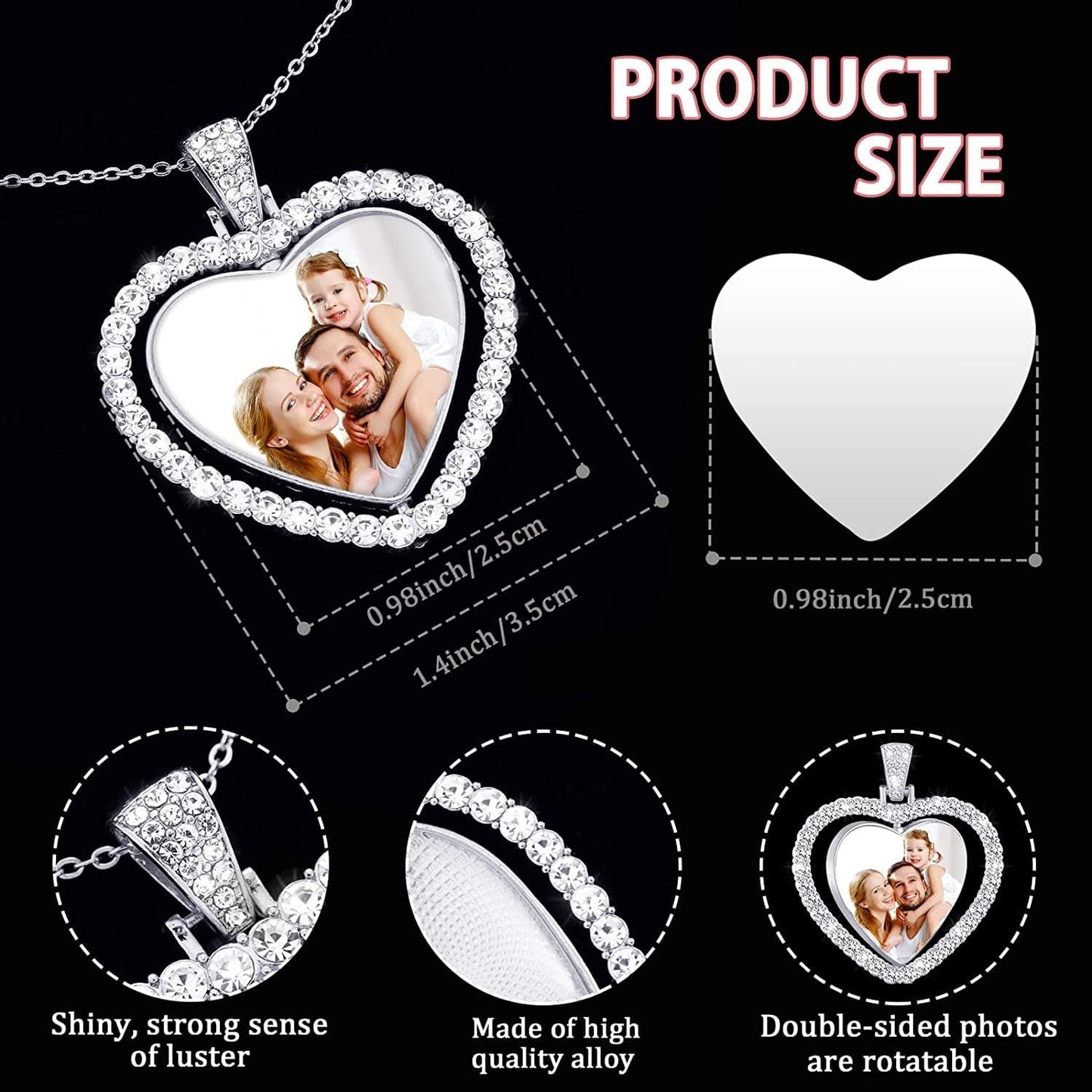 24 Pcs Sublimation Rhinestone Trays Pendant Set Including 8 Heart Shape Double Sided Blank Pendant Charms with 16 Sublimation Blank Discs for Necklaces Chains Jewelry Making Charms