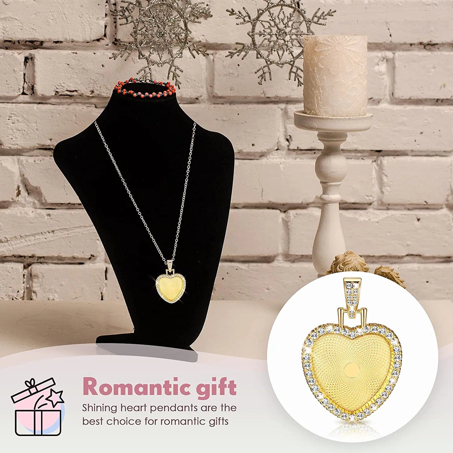 24 Piece Rhinestone Bezel Pendant Tray Set, Include 12 Piece Heart Shaped Pendant Tray Colorful Blank Pendant Charm with 12 Piece Clear Cabochon for DIY Jewelry Craft (Gold, Silver, Rose Gold, Black)